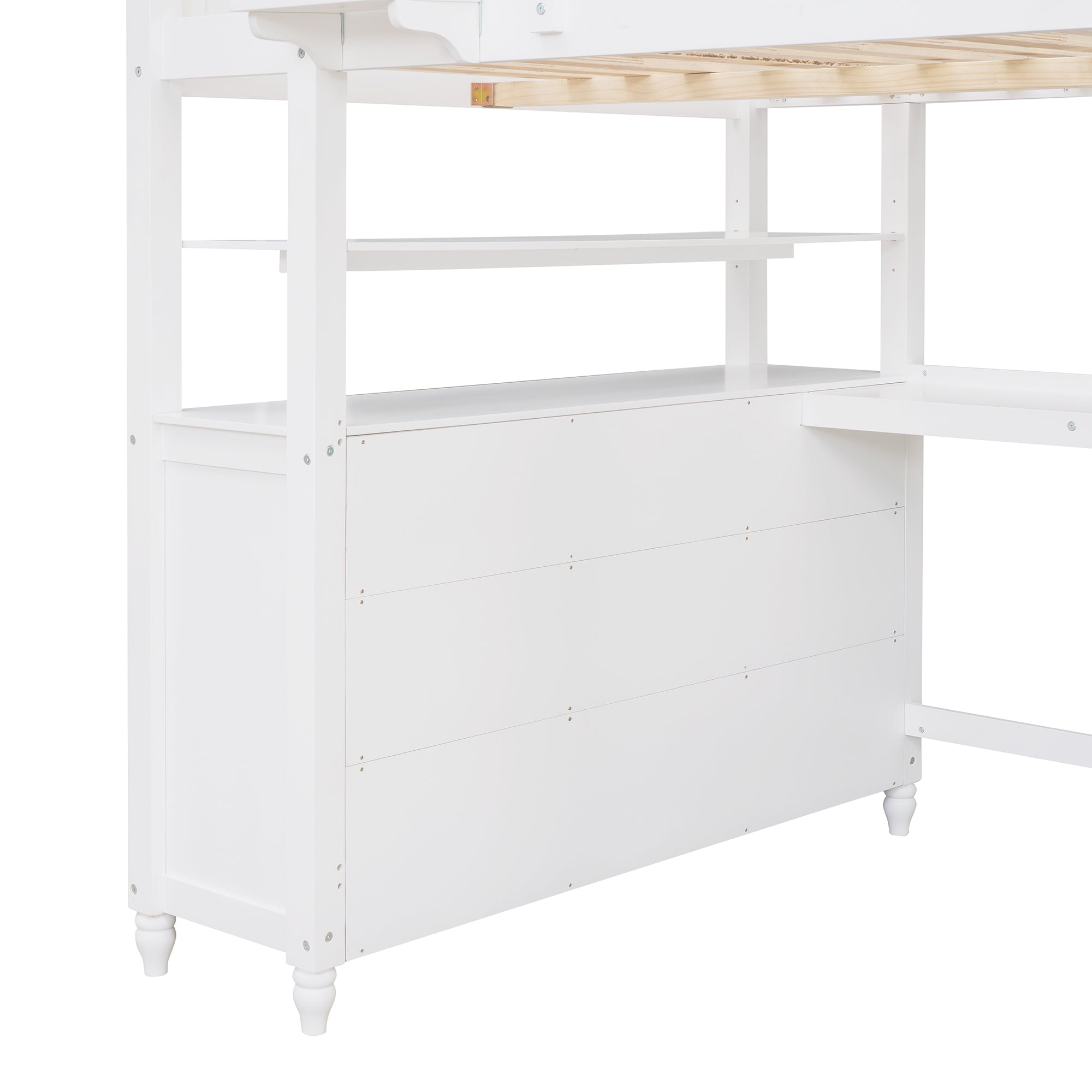 Full size Loft Bed with Drawers and Desk, Wooden Loft Bed with Shelves - White(OLD SKU:LT001529AAK) - Atlantic Fine Furniture Melbourne FL