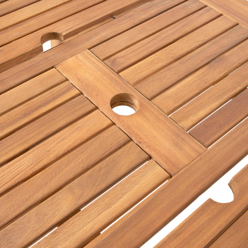 Outdoor 7 Pieces Expandable Dining Set With Umbrella Hole - Teak