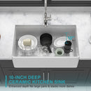 Ceramic Farmhouse Sink With Deep Basin And Stainless Steel Grid