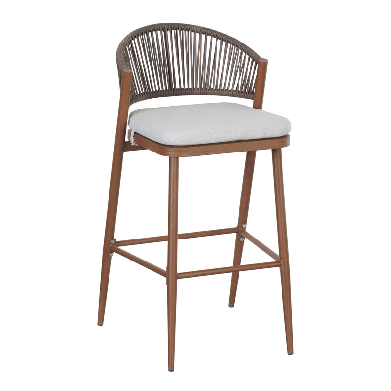 Outdoor Bar Height Metal Frame Counter Stools With Scallop Shaped Backrest & Water Resistant Cushions