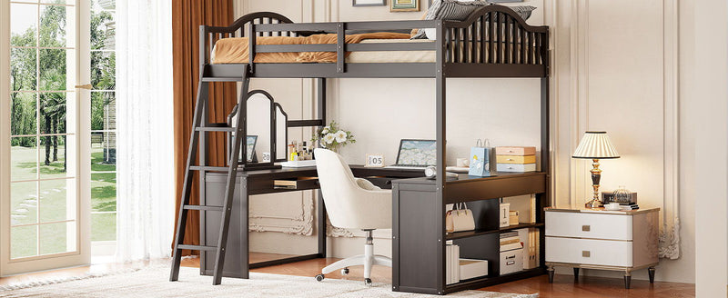 Loft Bed With Drawers, Cabinet, Shelves With Desk