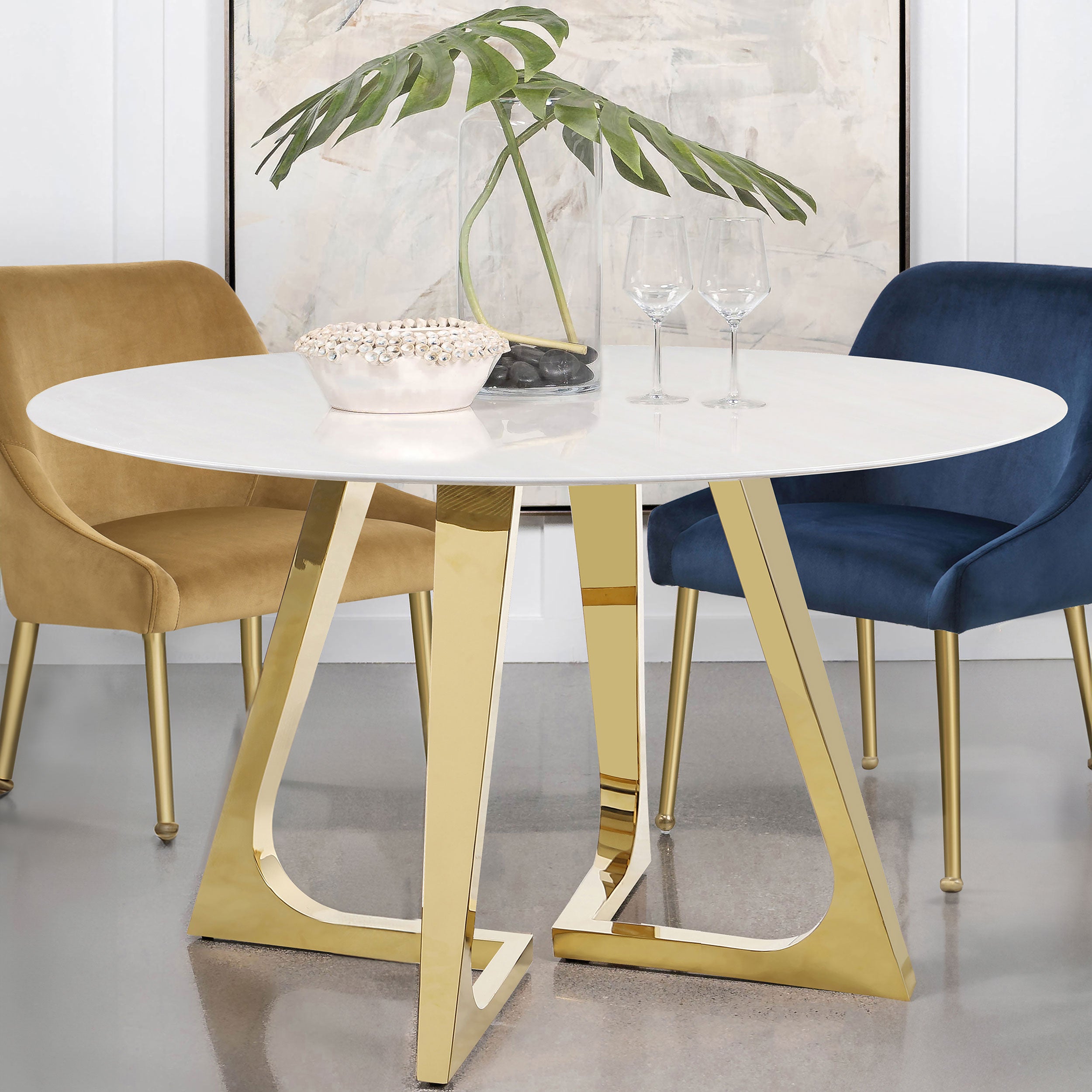 Gwynn Round 51-inch Marble Stainless Steel Dining Table Gold — view 2