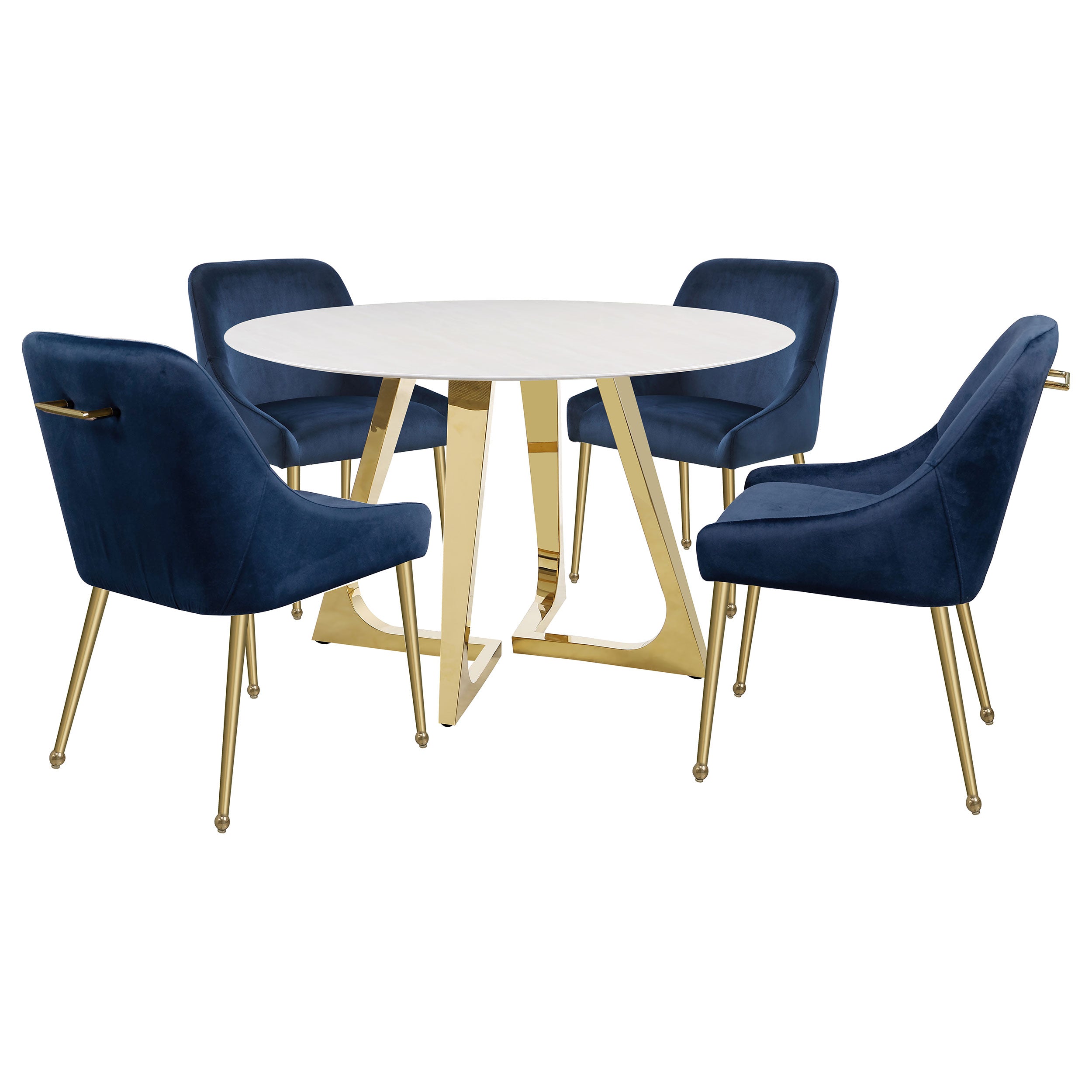 Gwynn Round 51-inch Marble Stainless Steel Dining Table Gold — view 10