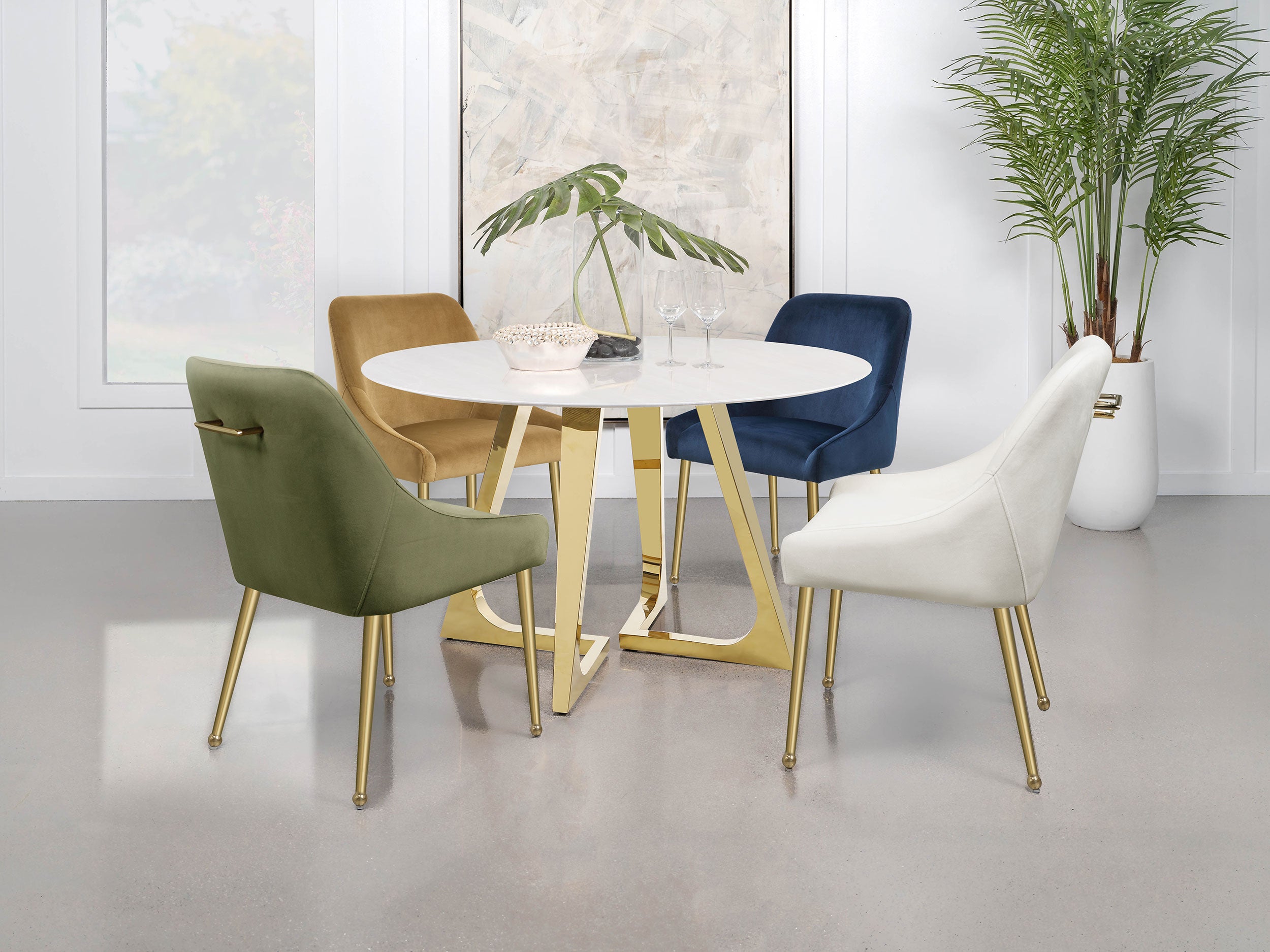 Gwynn Round 51-inch Marble Stainless Steel Dining Table Gold — view 11
