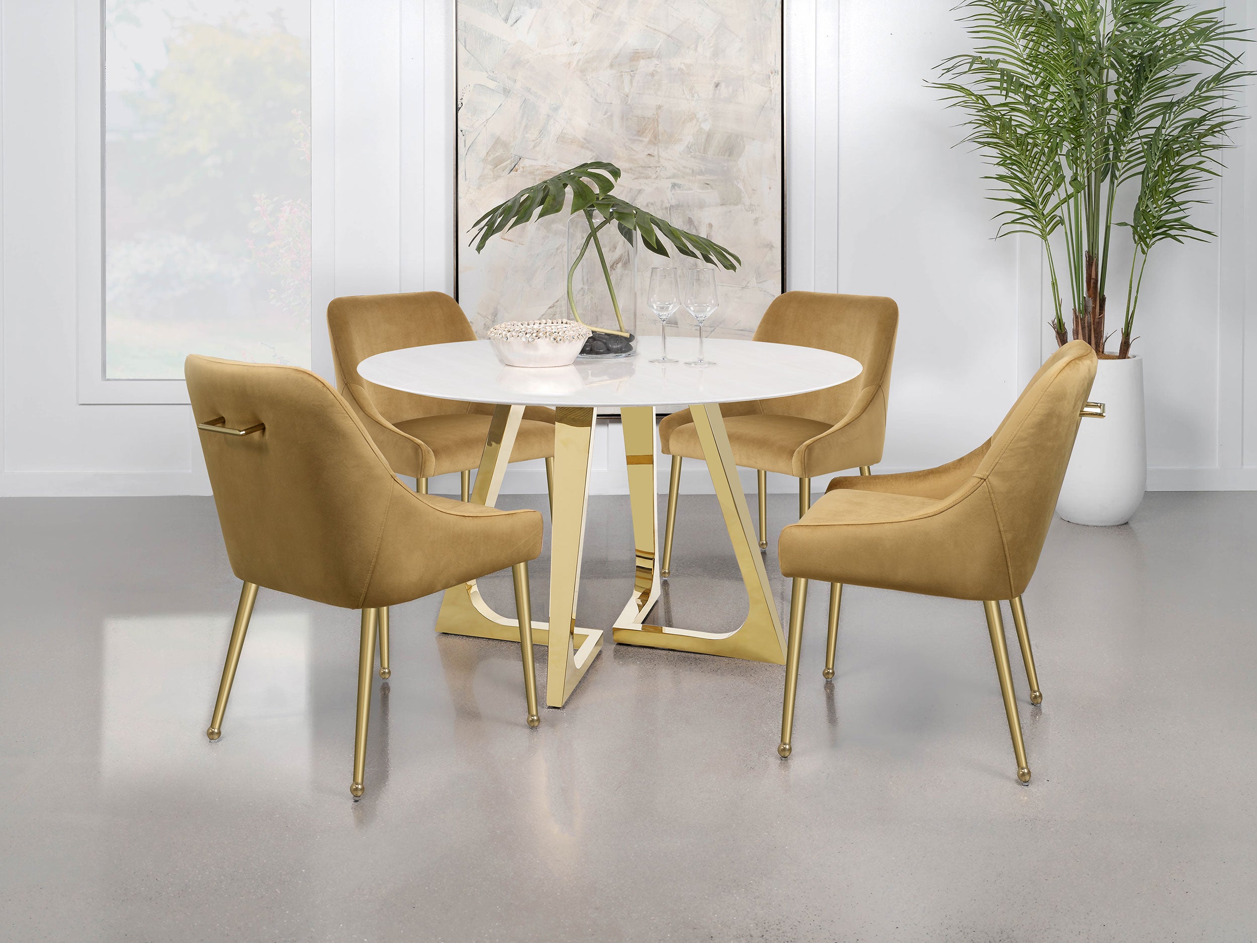 Gwynn Round 51-inch Marble Stainless Steel Dining Table Gold — view 13