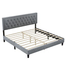 King size Panel Bed Frame with Adjustable Button-Tufted Headboard for Bedroom/Linen Upholstered/Wood Slat Support/Easy Assembly,Light Grey