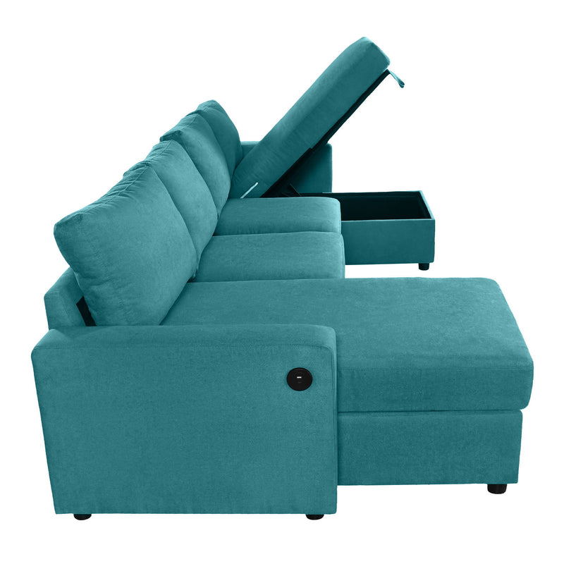 Convertible Sectional Sofa With Storage Chaise Lounges And USB Ports