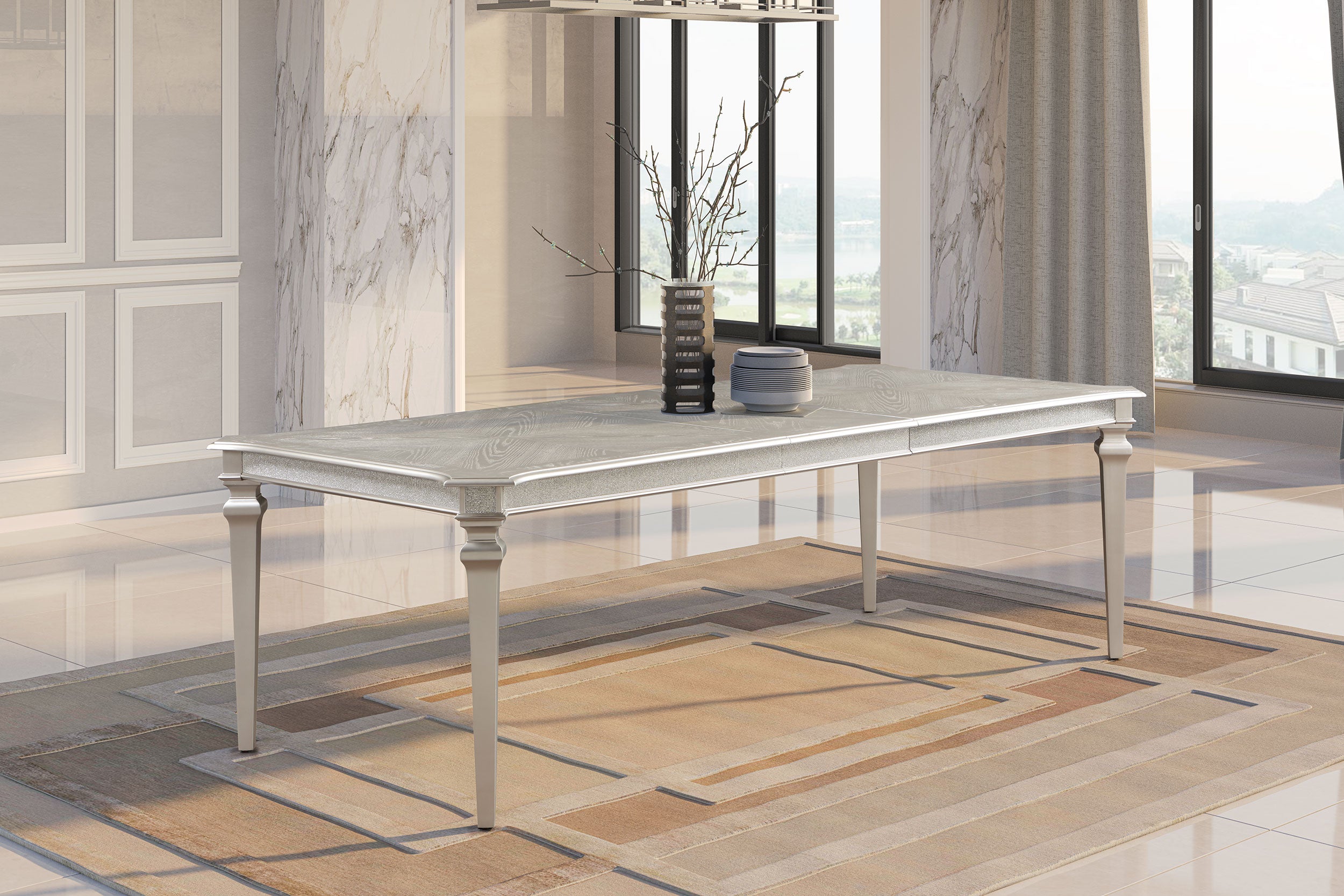 Evangeline 96-inch Extension Leaf Dining Table Silver Oak — view 2
