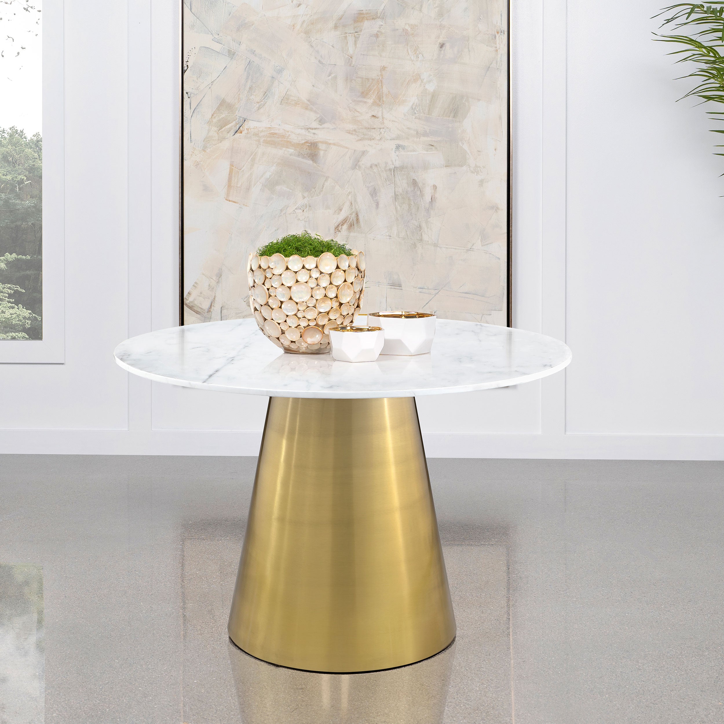 Ambrose Round 50-inch Marble Top Dining Table Brushed Gold  — view 2
