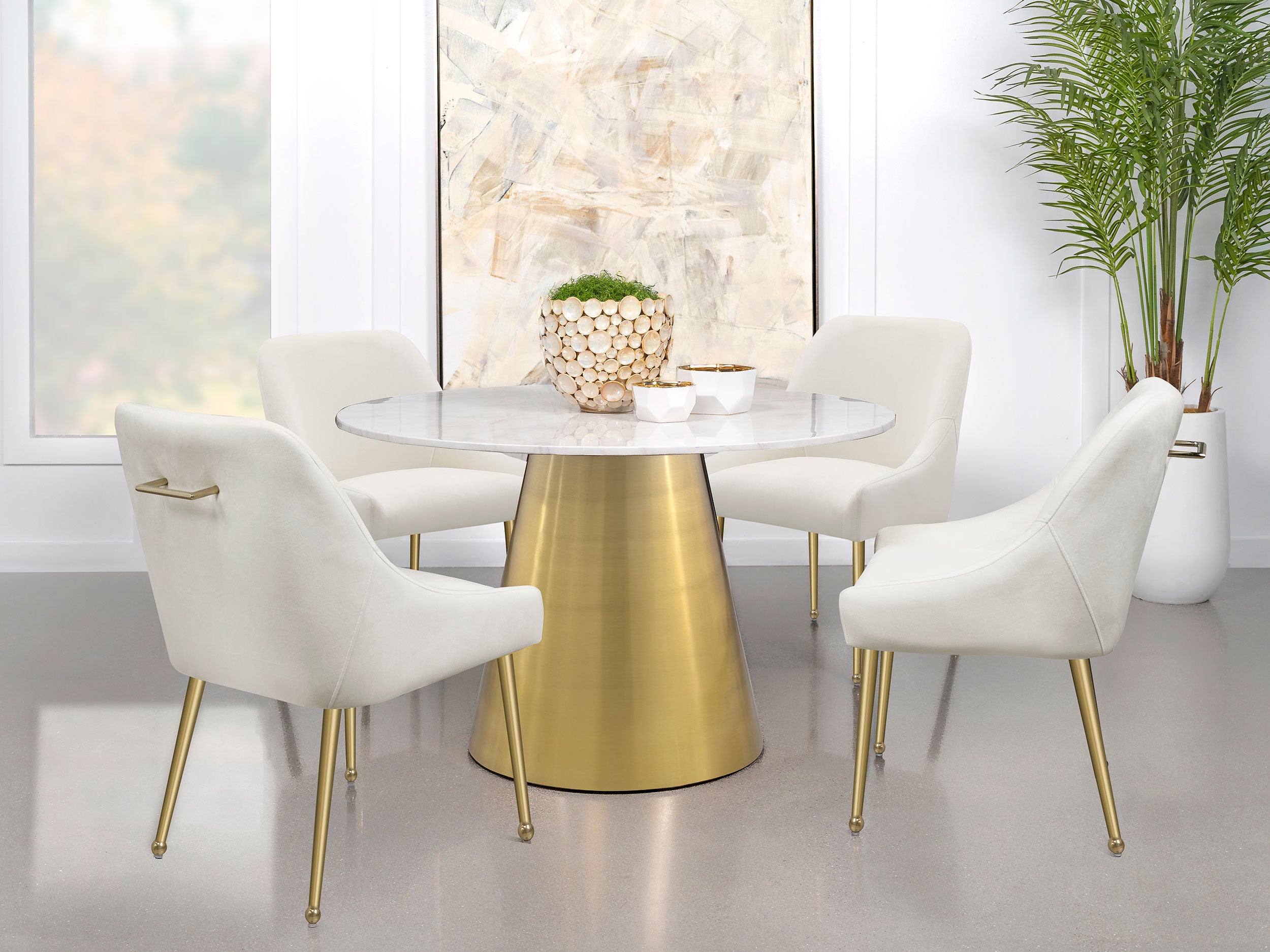 Ambrose Round 50-inch Marble Top Dining Table Brushed Gold  — view 8