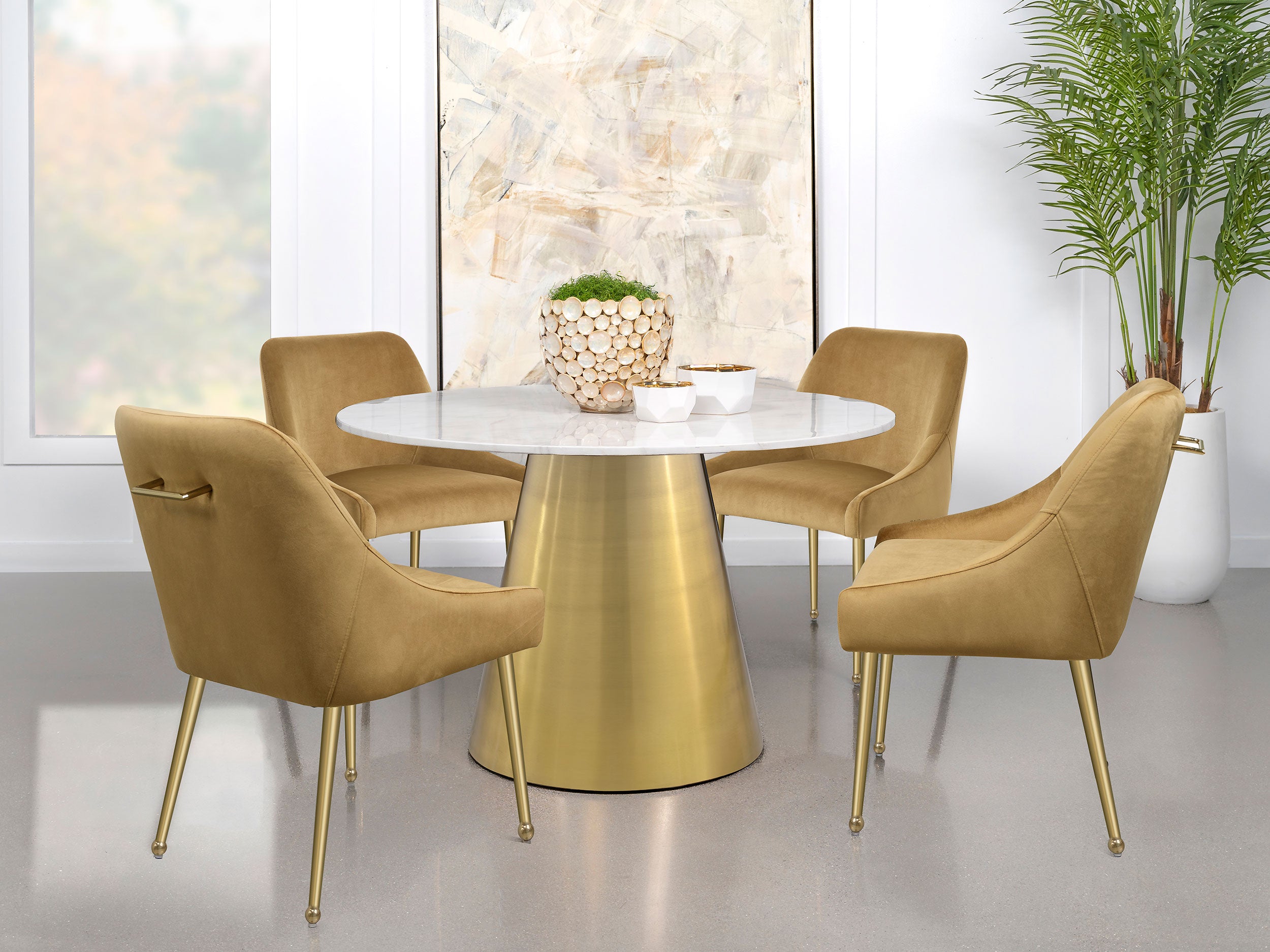 Ambrose Round 50-inch Marble Top Dining Table Brushed Gold  — view 9