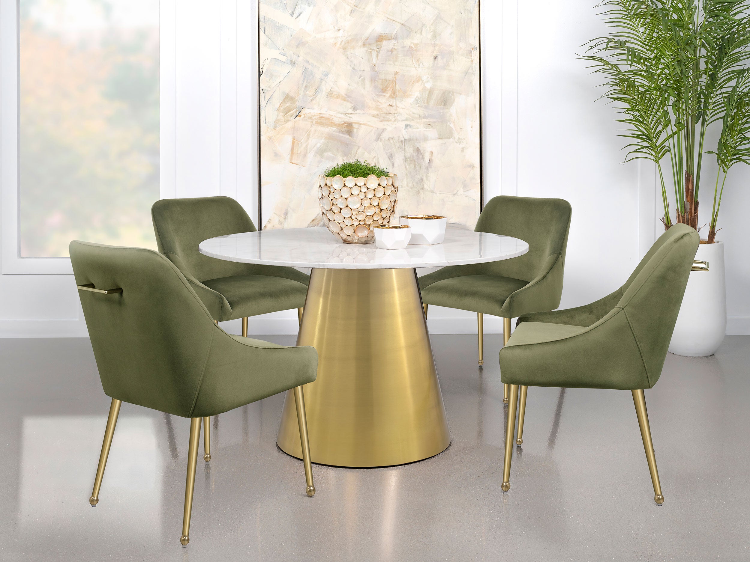Ambrose Round 50-inch Marble Top Dining Table Brushed Gold  — view 10