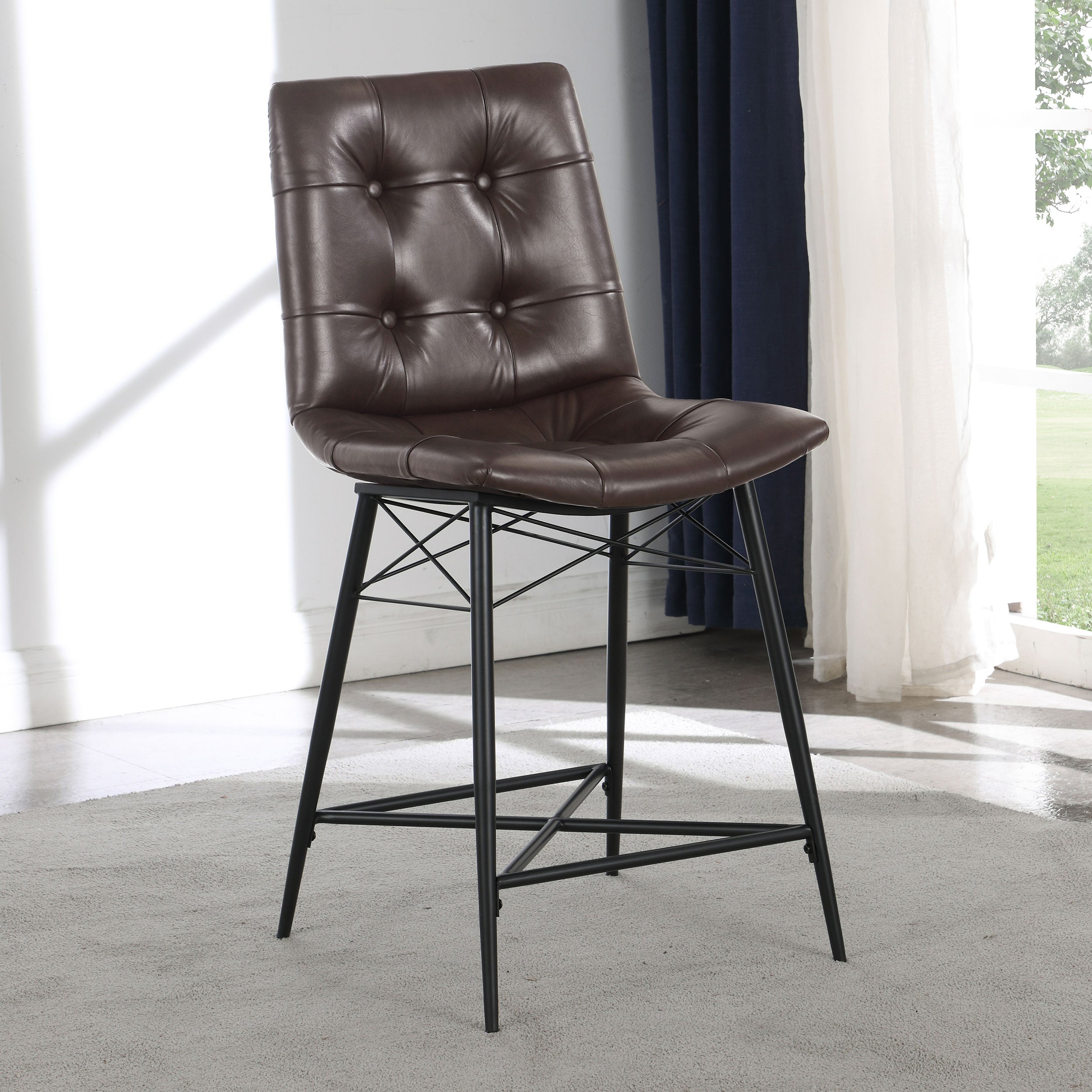 Aiken Upholstered Tufted Counter Chair Brown (Set of 2) — view 2