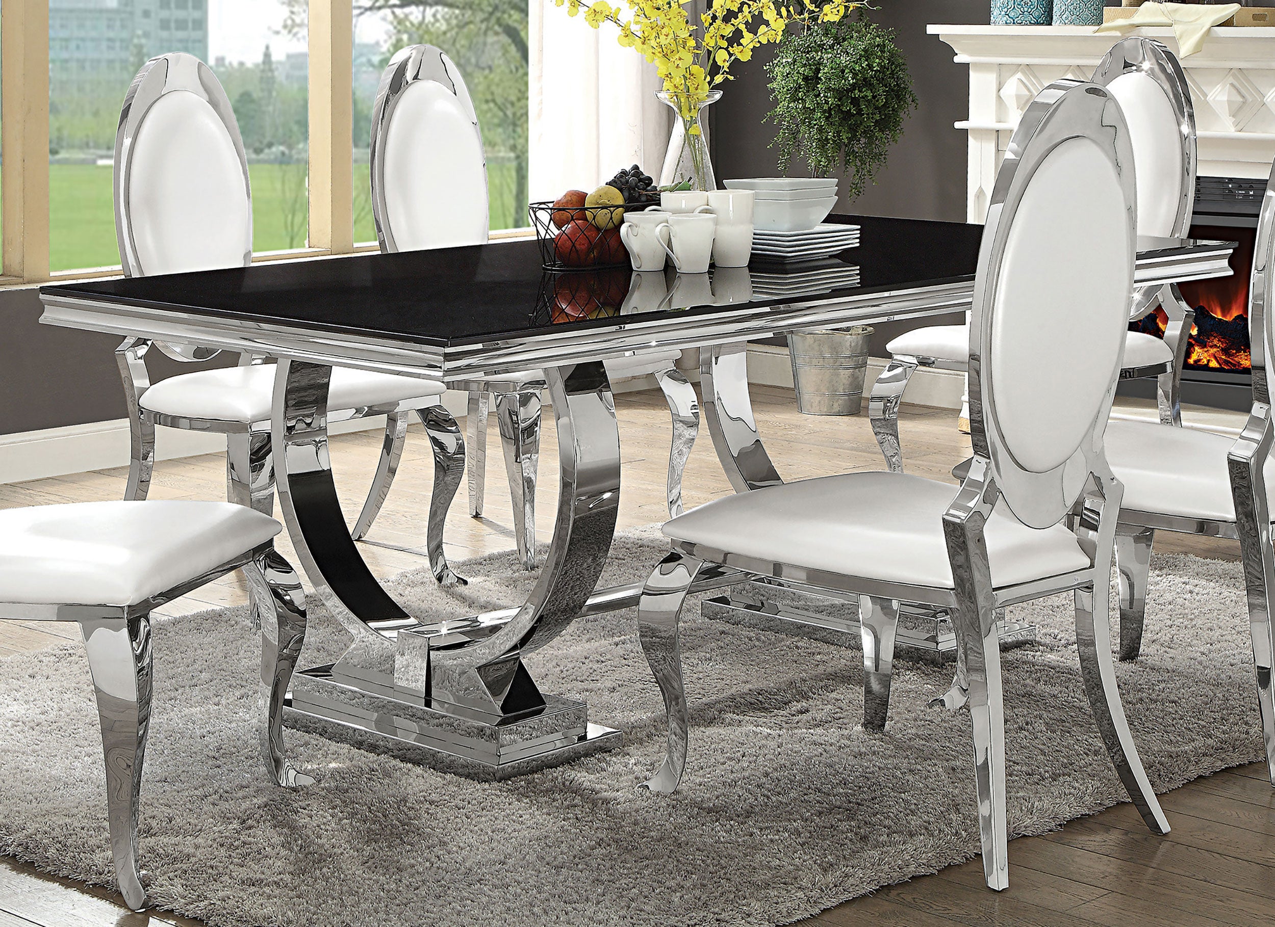Antoine Rectangular 95-inch Glass Top Dining Table Black — view 2