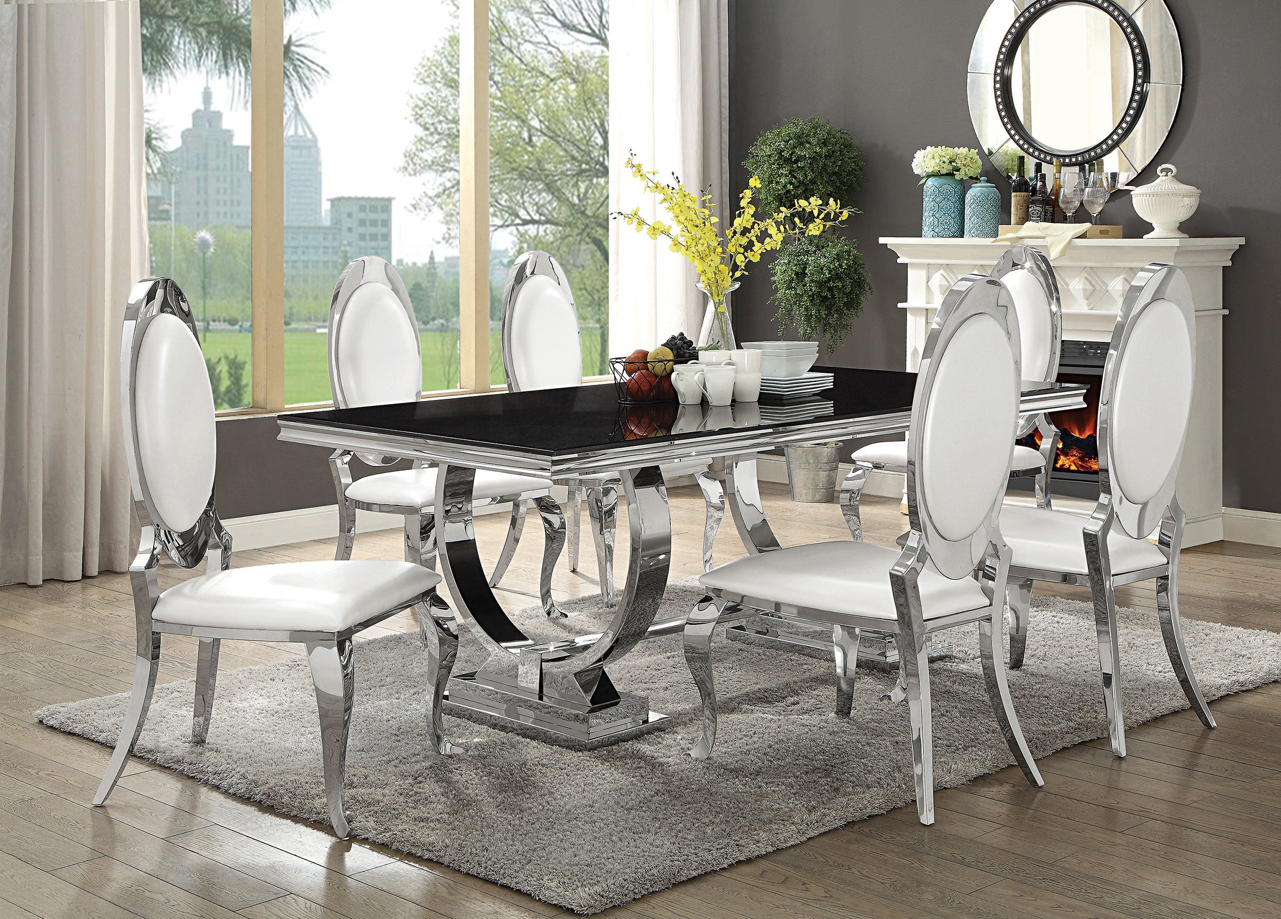 Antoine Rectangular 95-inch Glass Top Dining Table Black — view 4
