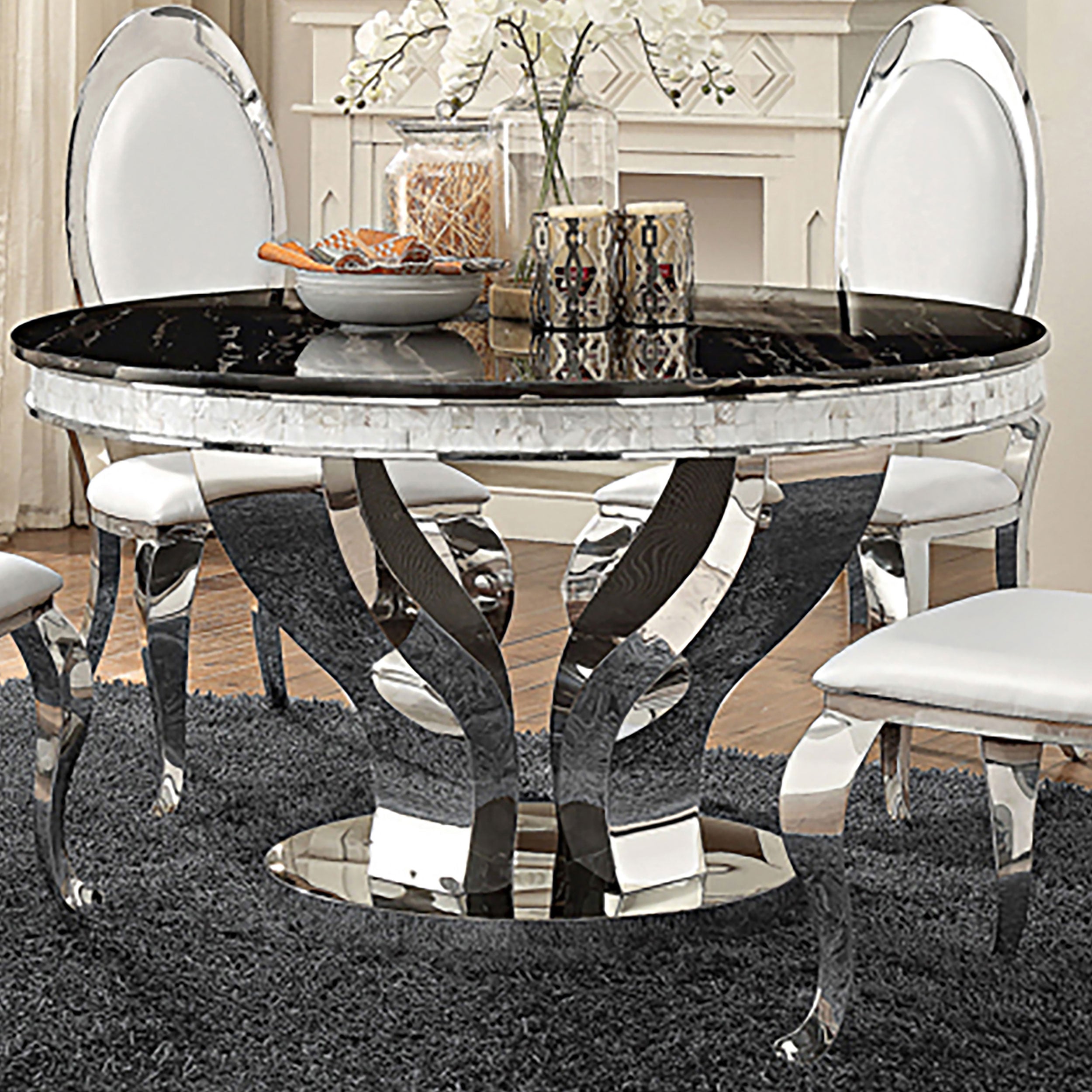 Anchorage Round 51-inch Glass Top Dining Table Chrome — view 2