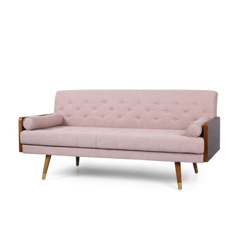 Aidan - Mid Century Modern Tufted Fabric Sofa - Blush