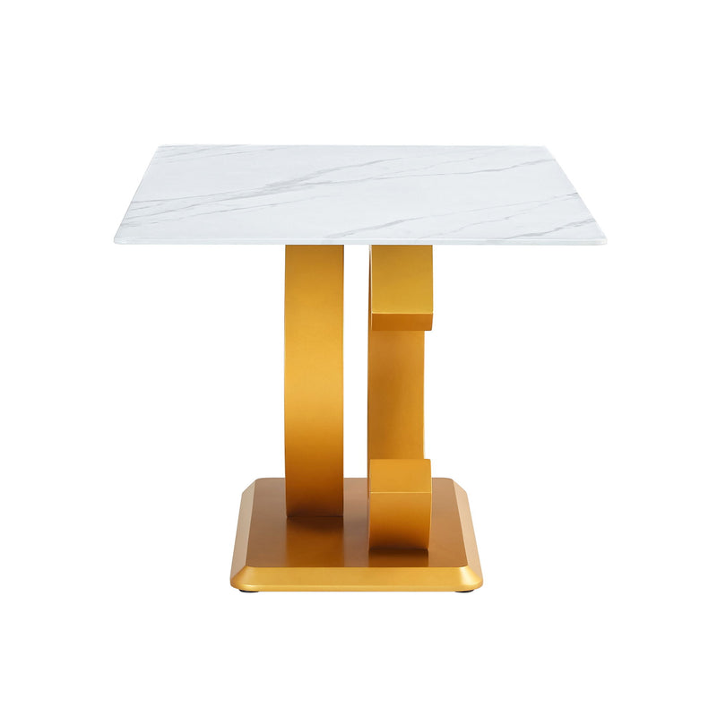 Modern Minimalist Rectangular Dining Table For 6 - 8 People With Brackets And Aureate Base - Gold