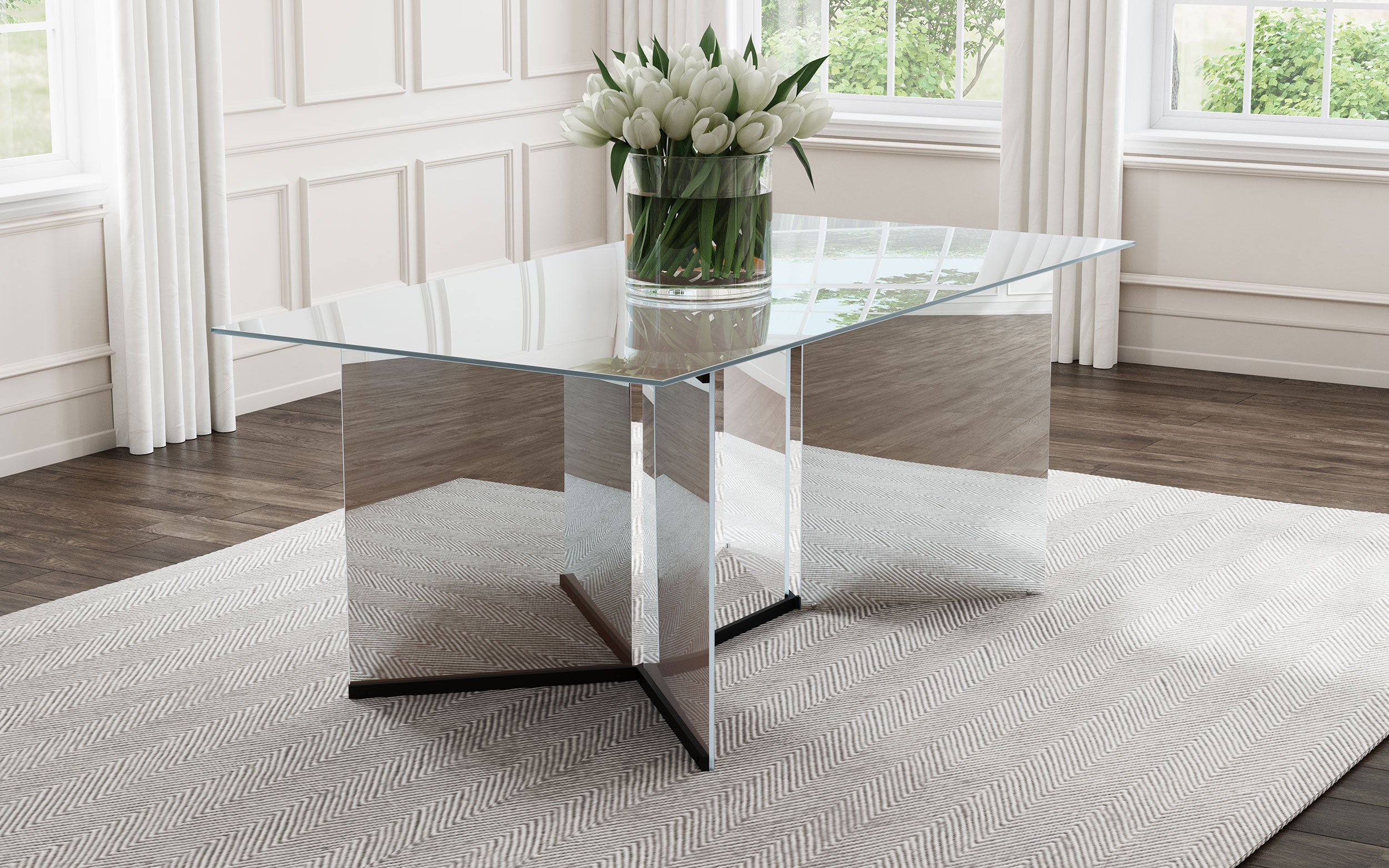 Emery 76-inch Rectangular Mirrored Dining Table Silver — view 2