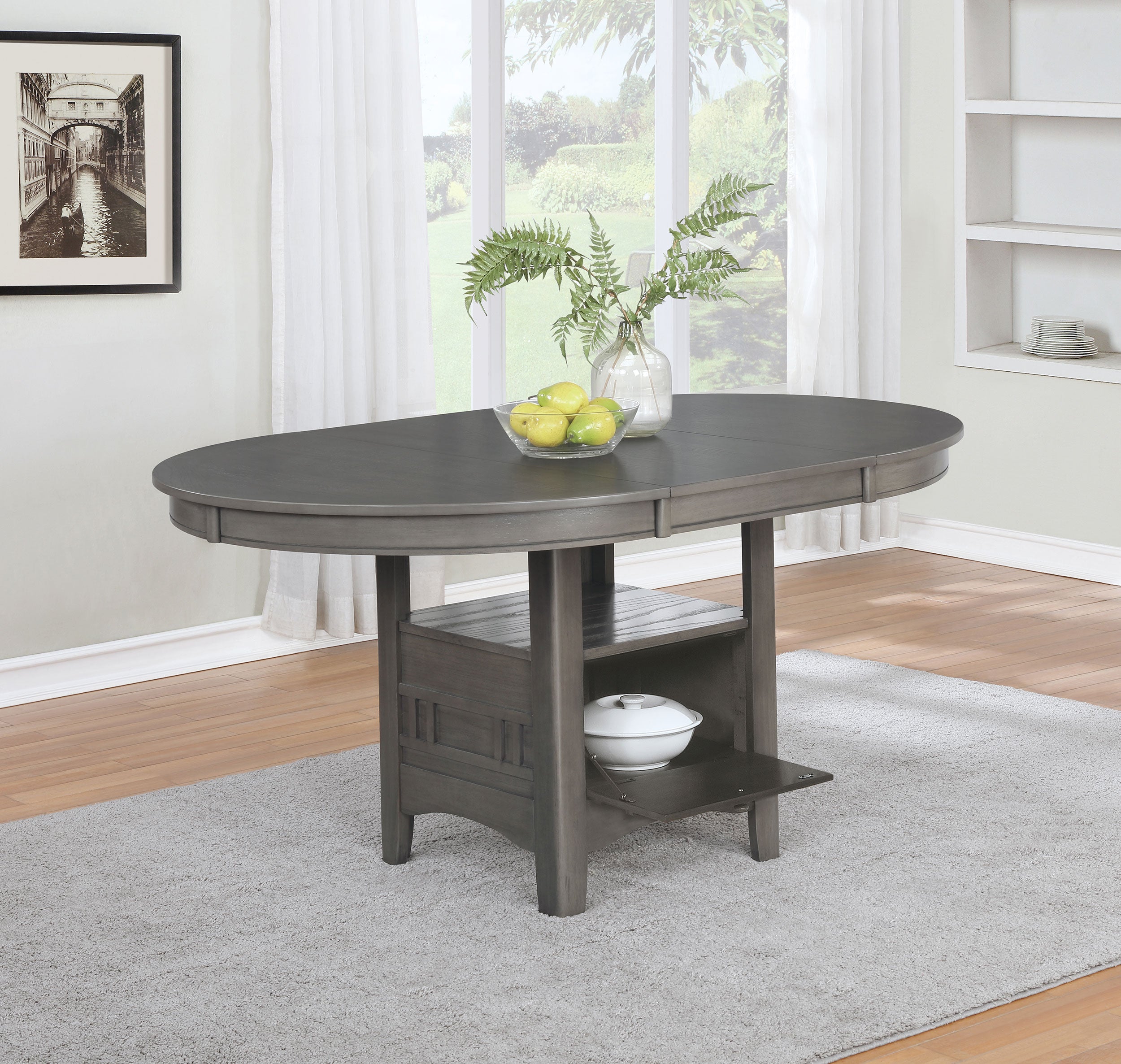 Lavon Oval 60-inch Wood Extension Leaf Dining Table Medium Grey — view 2