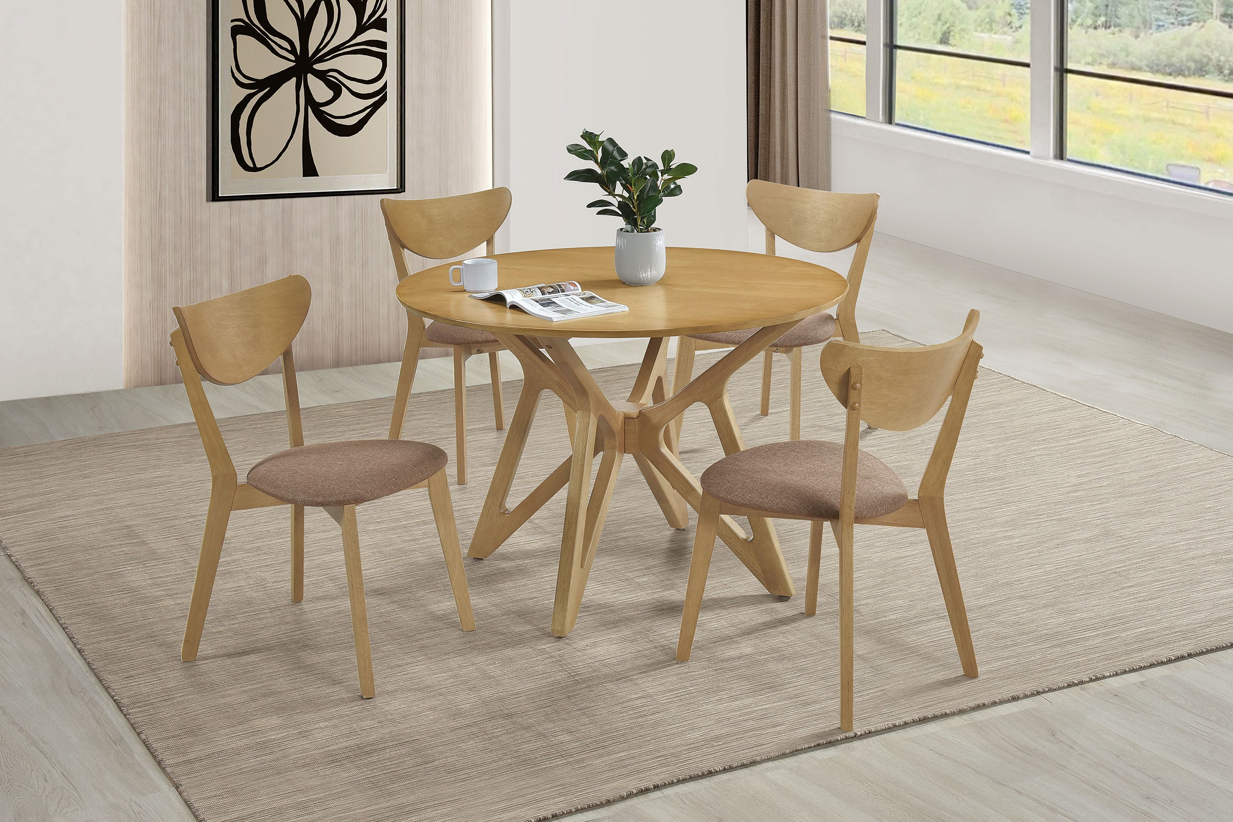 Elowen 5-piece Round Solid Wood Dining Set Light Walnut — view 1