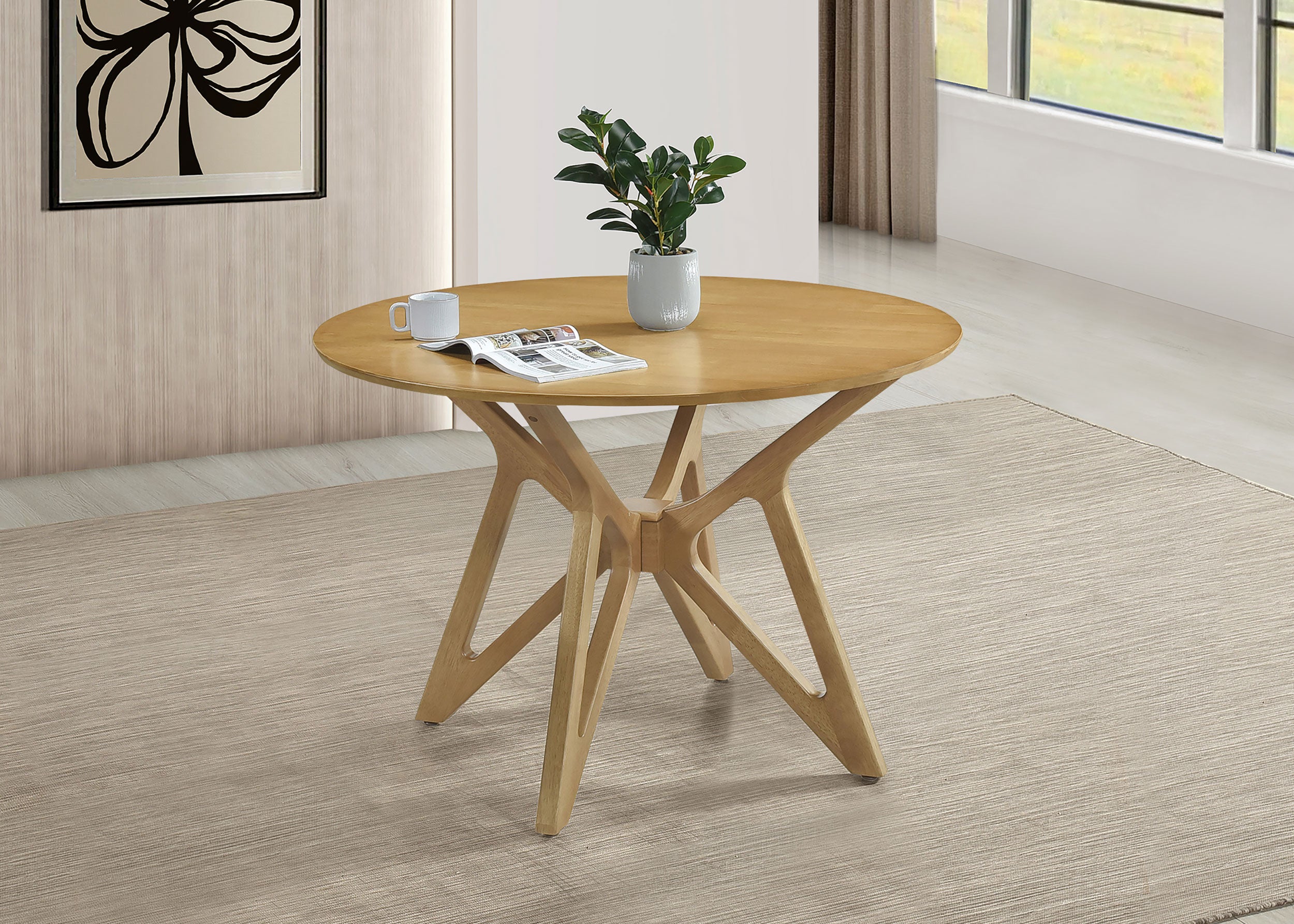 Elowen Round 42-inch Solid Wood Dining Table Light Walnut — view 2