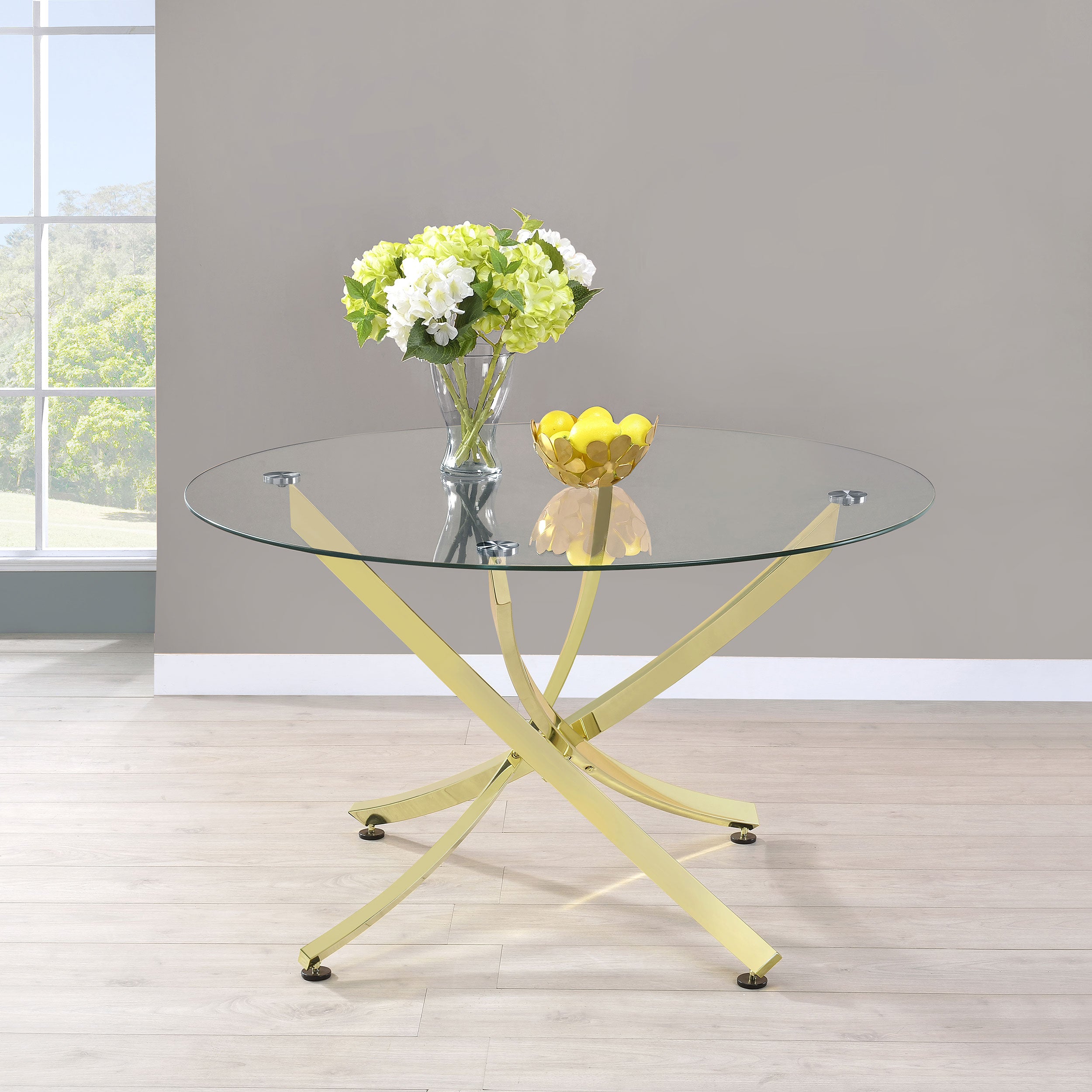 Beckham Round 46-inch Glass Top Dining Table Brass — view 2
