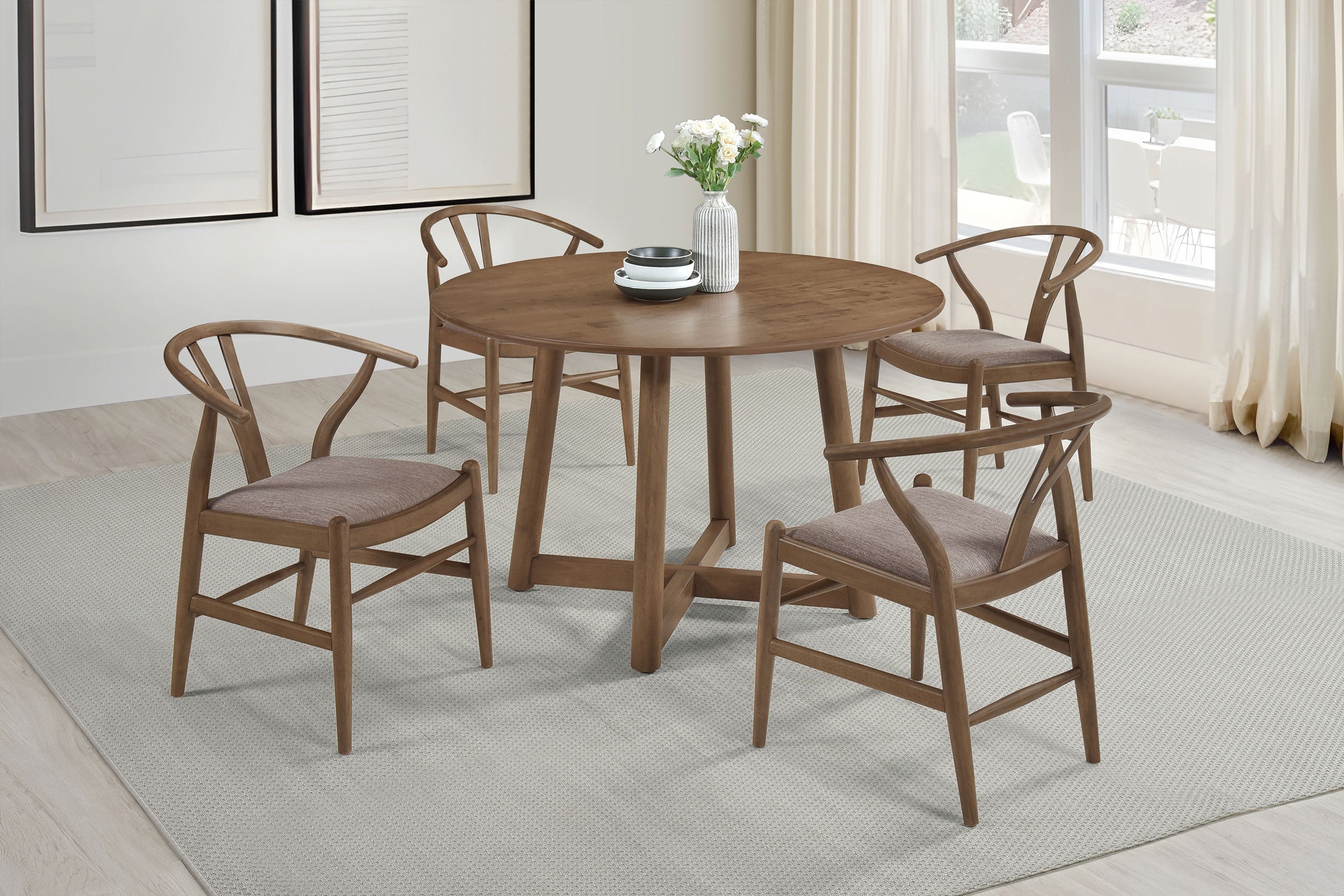 Dinah 5-piece Round Solid Wood Dining Set Walnut — view 1