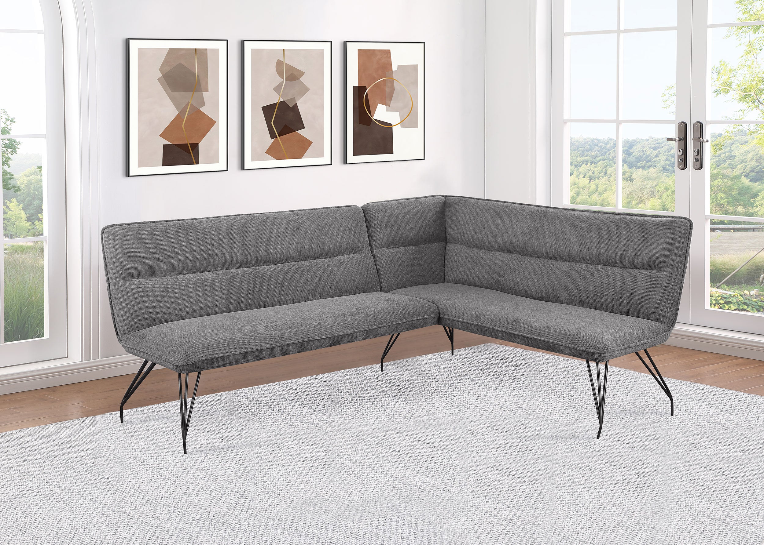 Dodson Fabric Upholstered L-Shaped Nook Dining Bench Grey — view 2