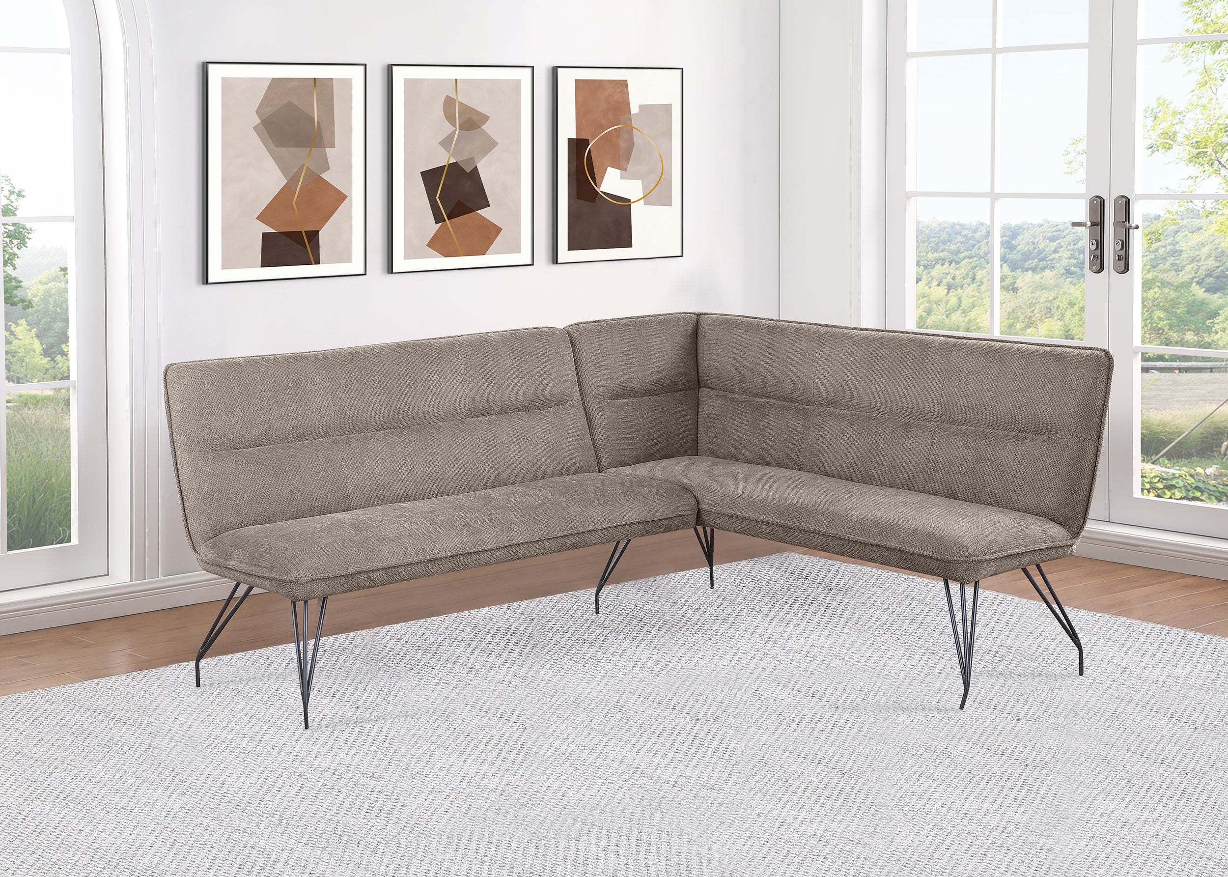 Dodson Fabric Upholstered L-Shaped Nook Dining Bench Taupe — view 2