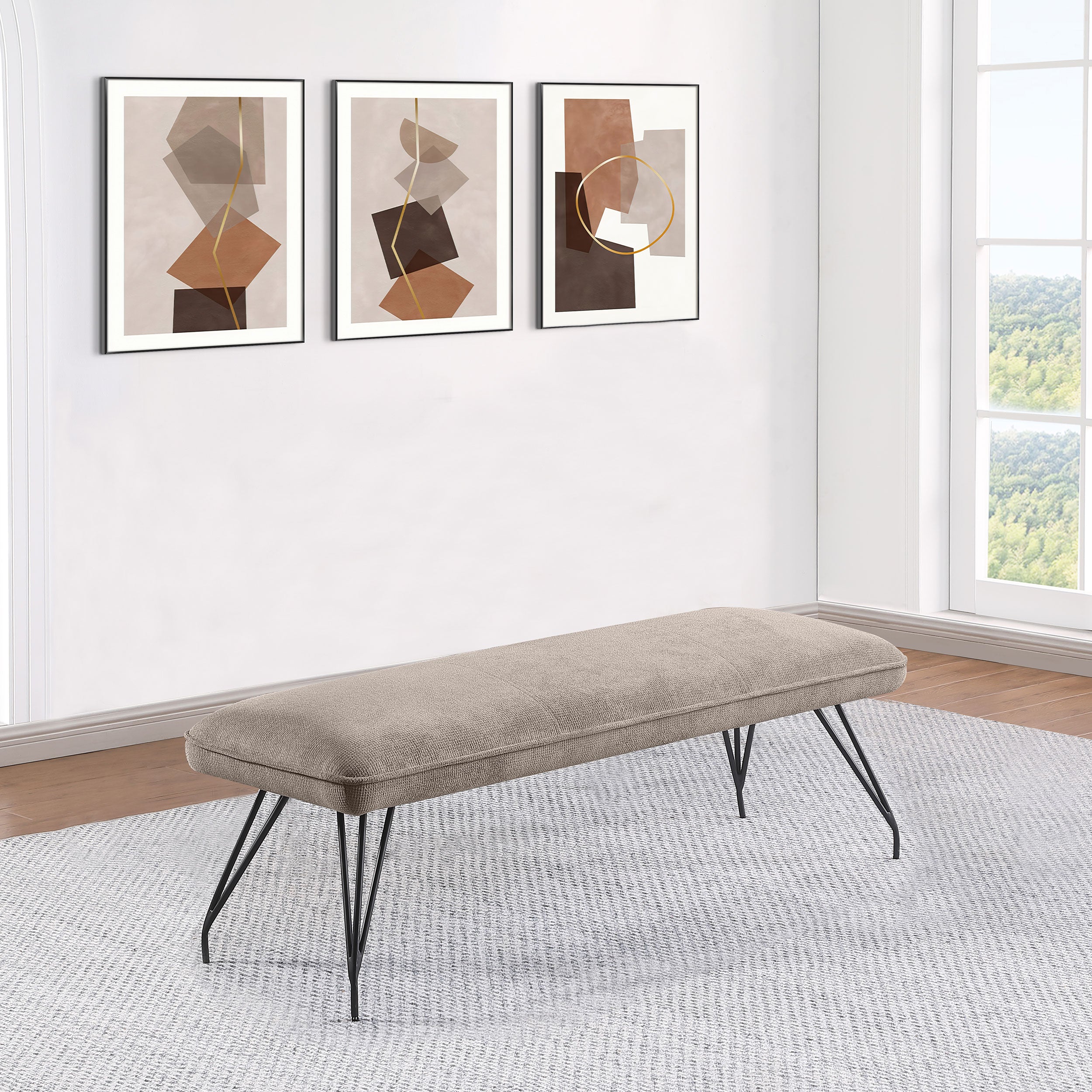 Dodson Fabric Upholstered Dining Bench Taupe  — view 2