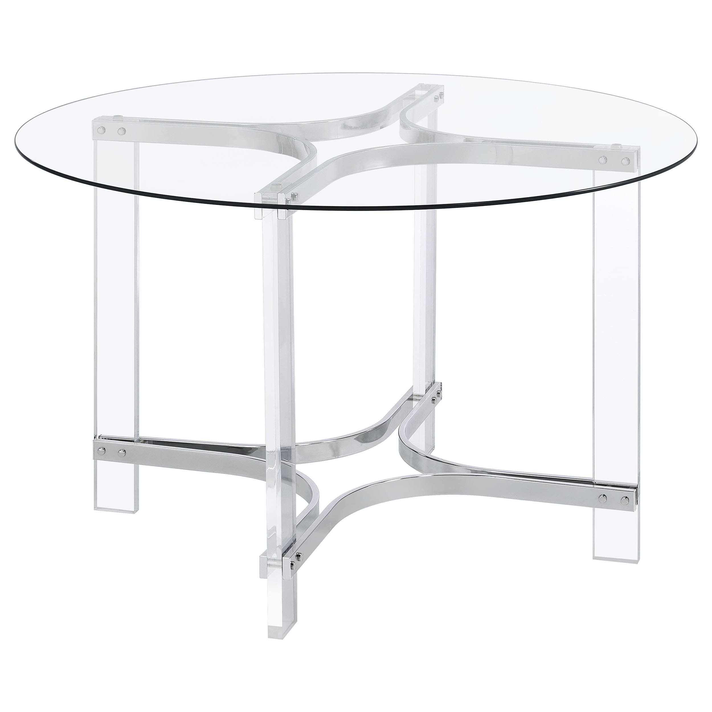 Keeling 47-inch Round Glass Top Acrylic Dining Table Chrome — view 1
