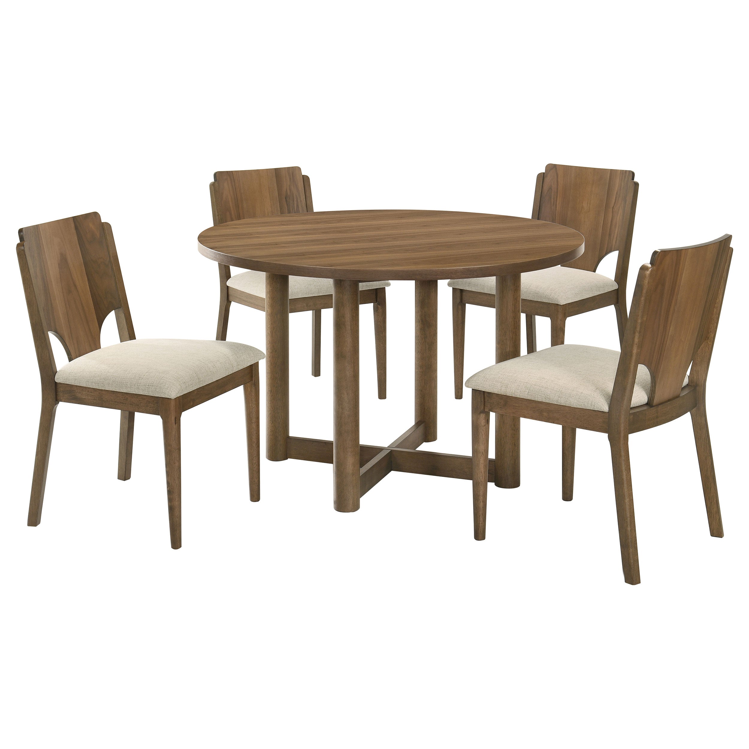 Crestmore 5-piece 46-inch Round Wood Dining Table Set Walnut — view 2