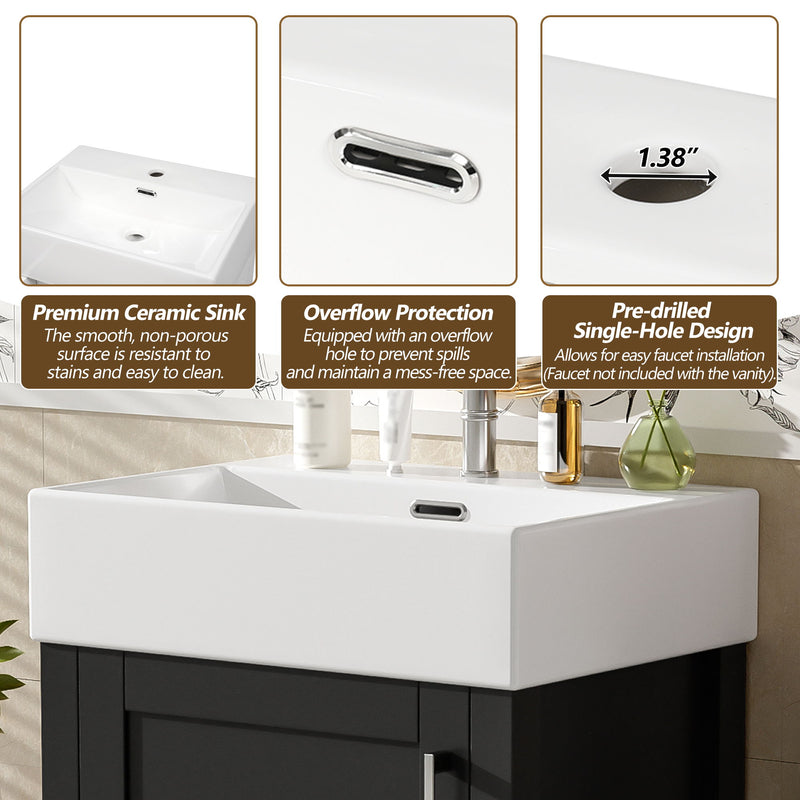 Bathroom Vanity With Sink, Frame And Drawer - Black