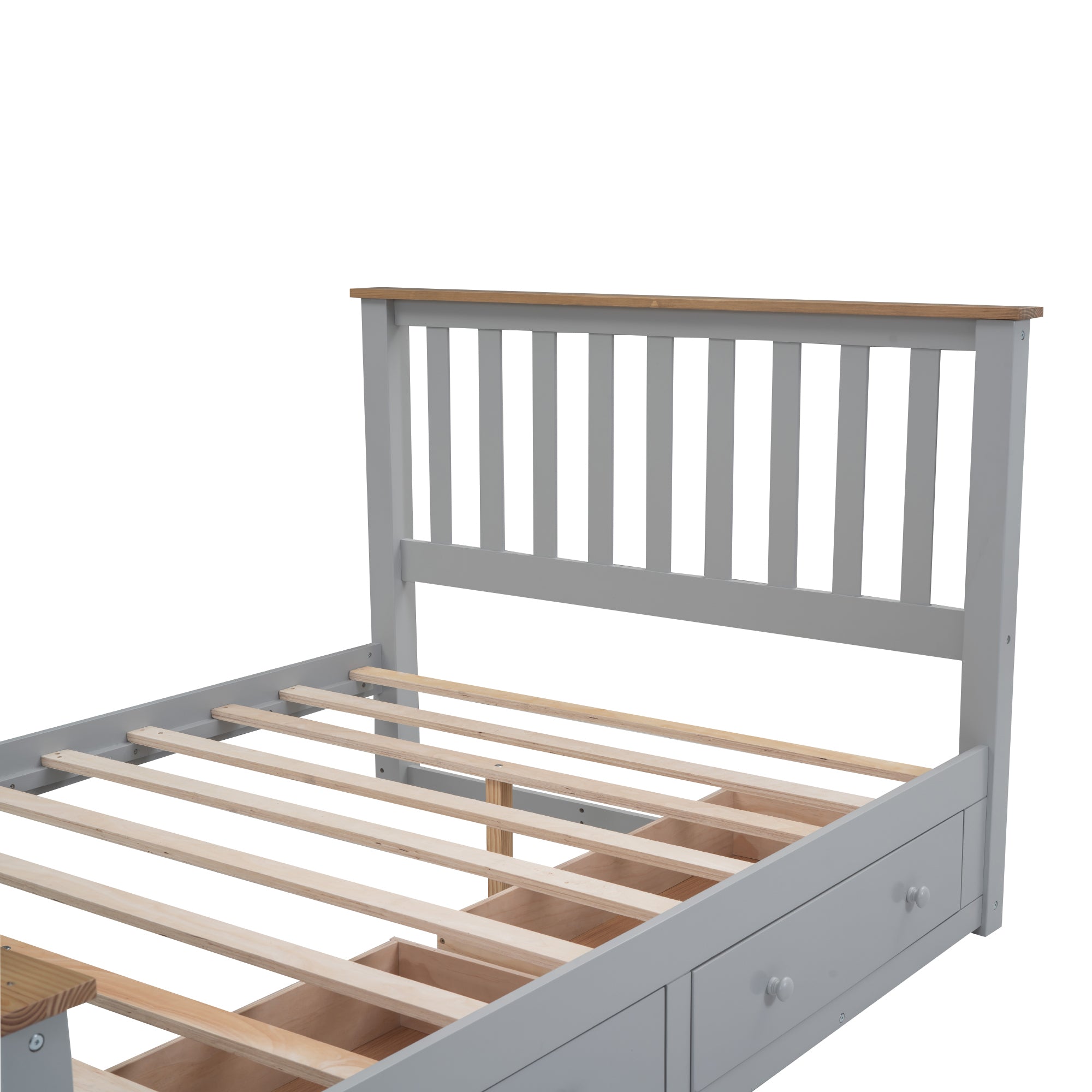 Full Size Wood Platform Bed with Two Drawers and Wooden Slat Support,Gray+Natrual - Atlantic Fine Furniture Melbourne FL