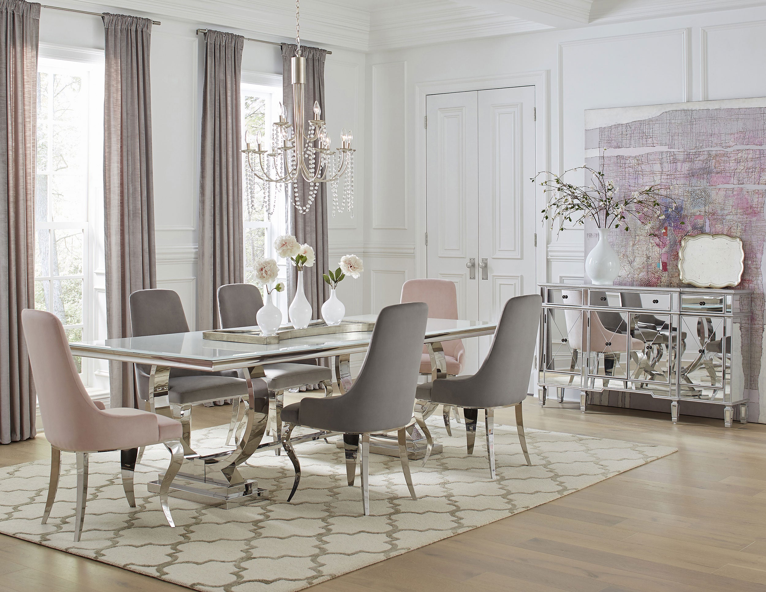 Antoine Velvet Upholstered Dining Side Chair Pink (Set of 2) — view 6
