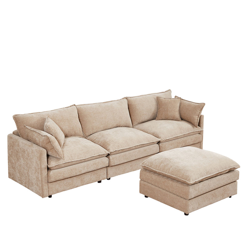 Modular L-Shaped Sectional Sofa With Movable Ottoman - Coffee