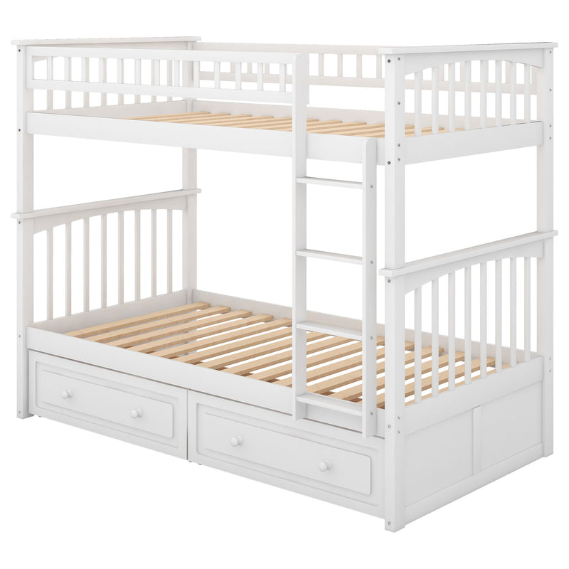 Twin Over Twin Bunk Bed With Drawers, Convertible Beds