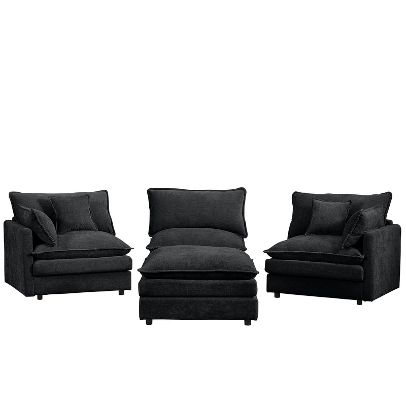 Modular L-Shaped Sectional Sofa Set With Movable Ottoman - Black