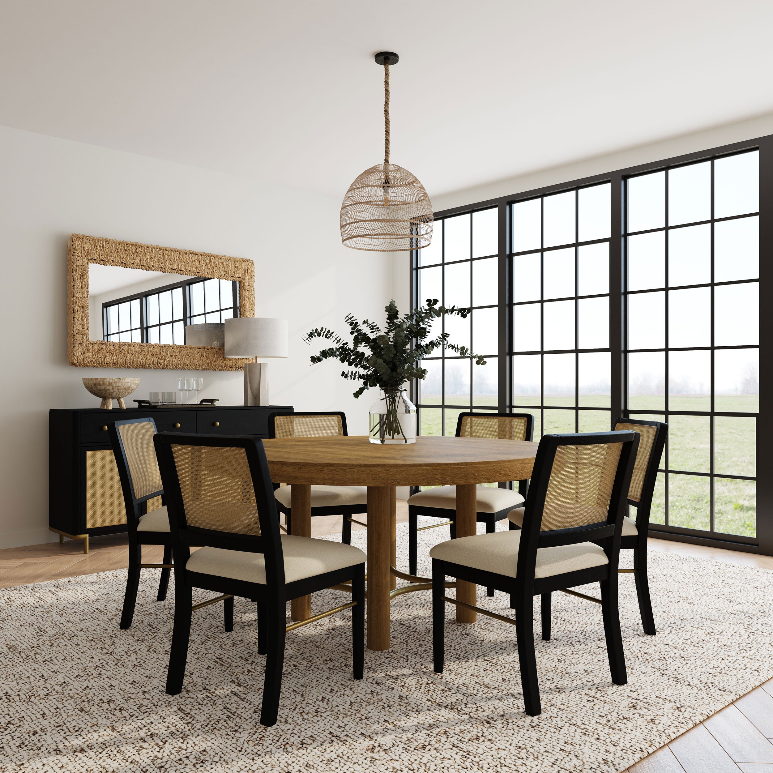 Arini 7-piece Round Dining Table Set Sand Wash and Black — view 1
