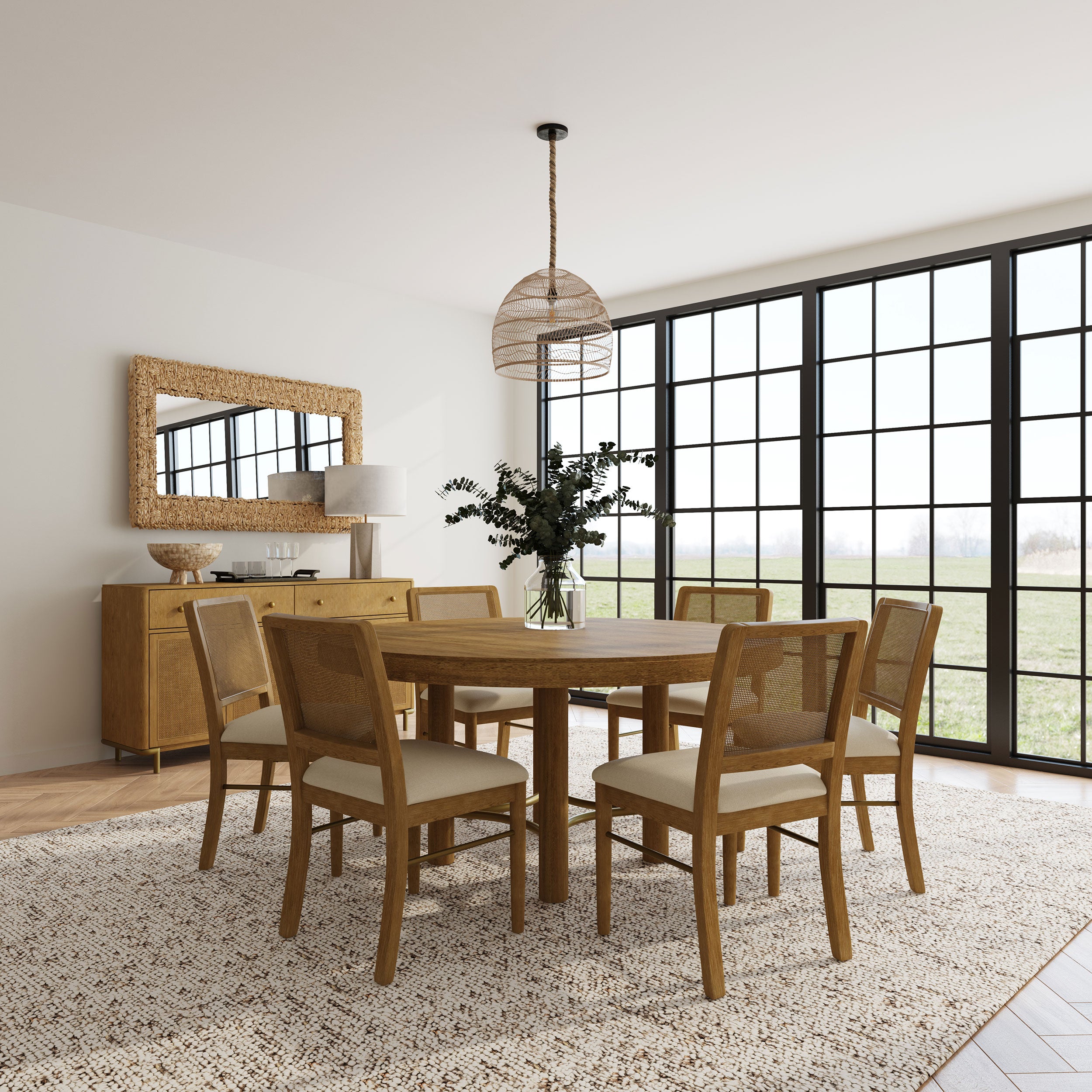 Arini 7-piece Round Dining Room Table Set Sand Wash — view 1