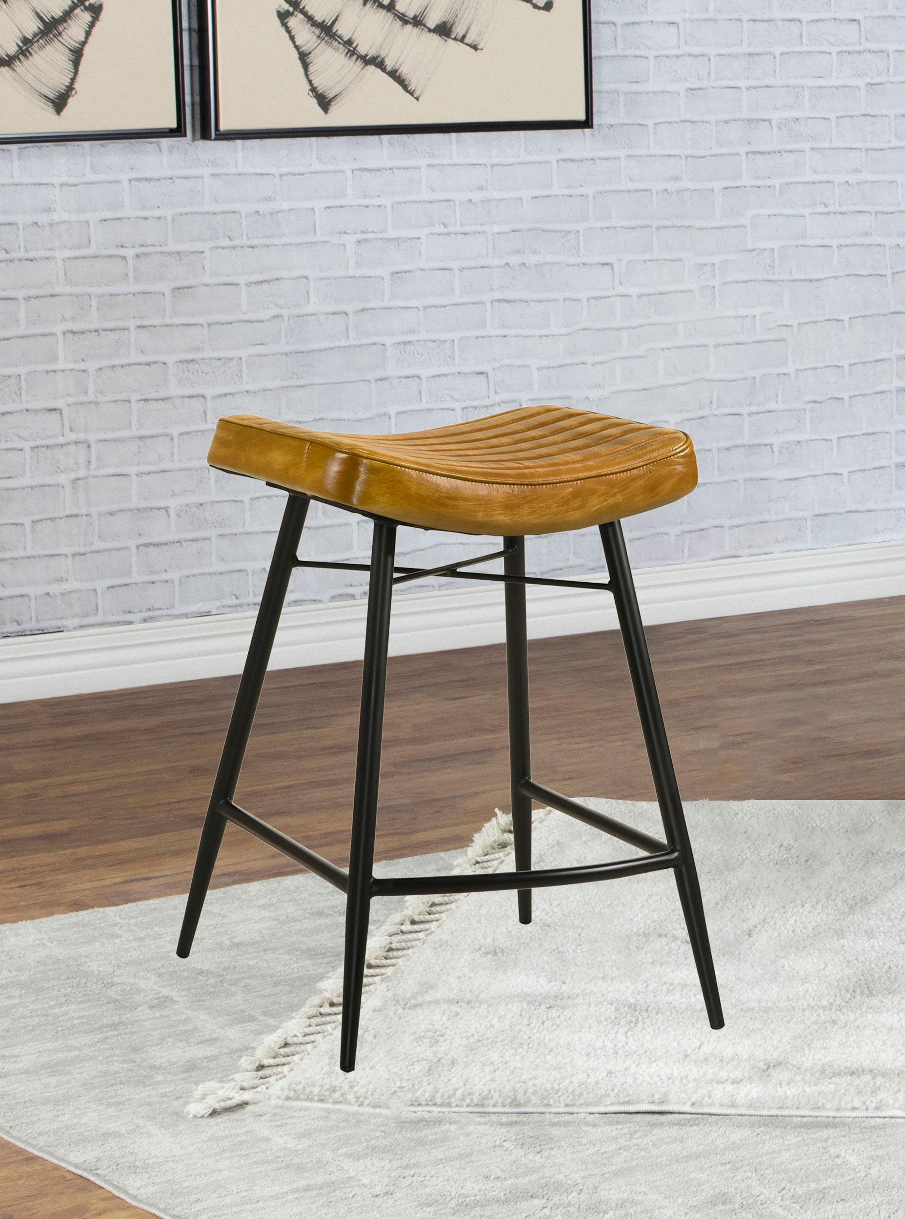 Bayu Leather Upholstered Counter Stool Camel (Set of 2) — view 2