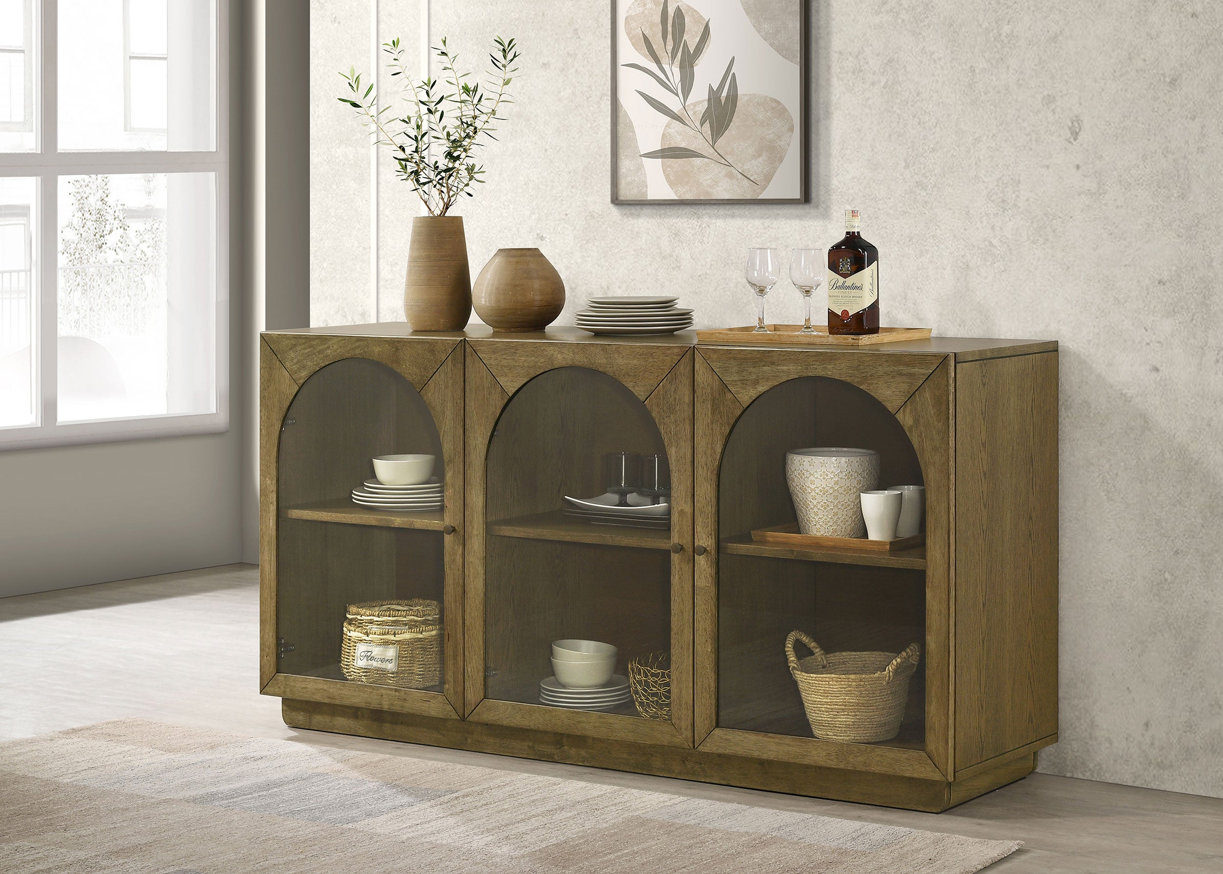 Castlewood 71-inch Dining Sideboard Buffet Server Brown Oak — view 2