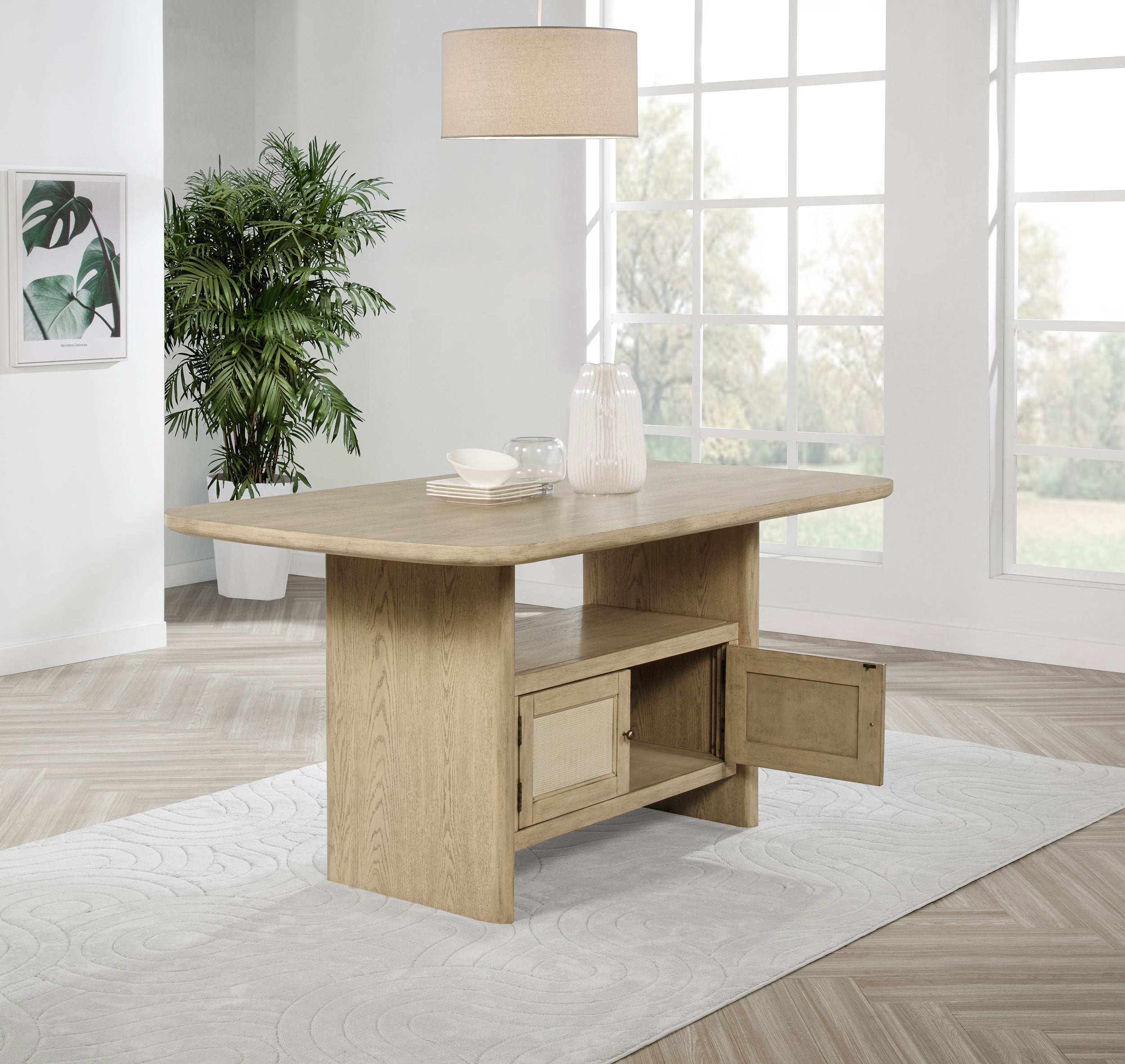 Kailani Cane Counter Height Storage Dining Table Beige Oak — view 2