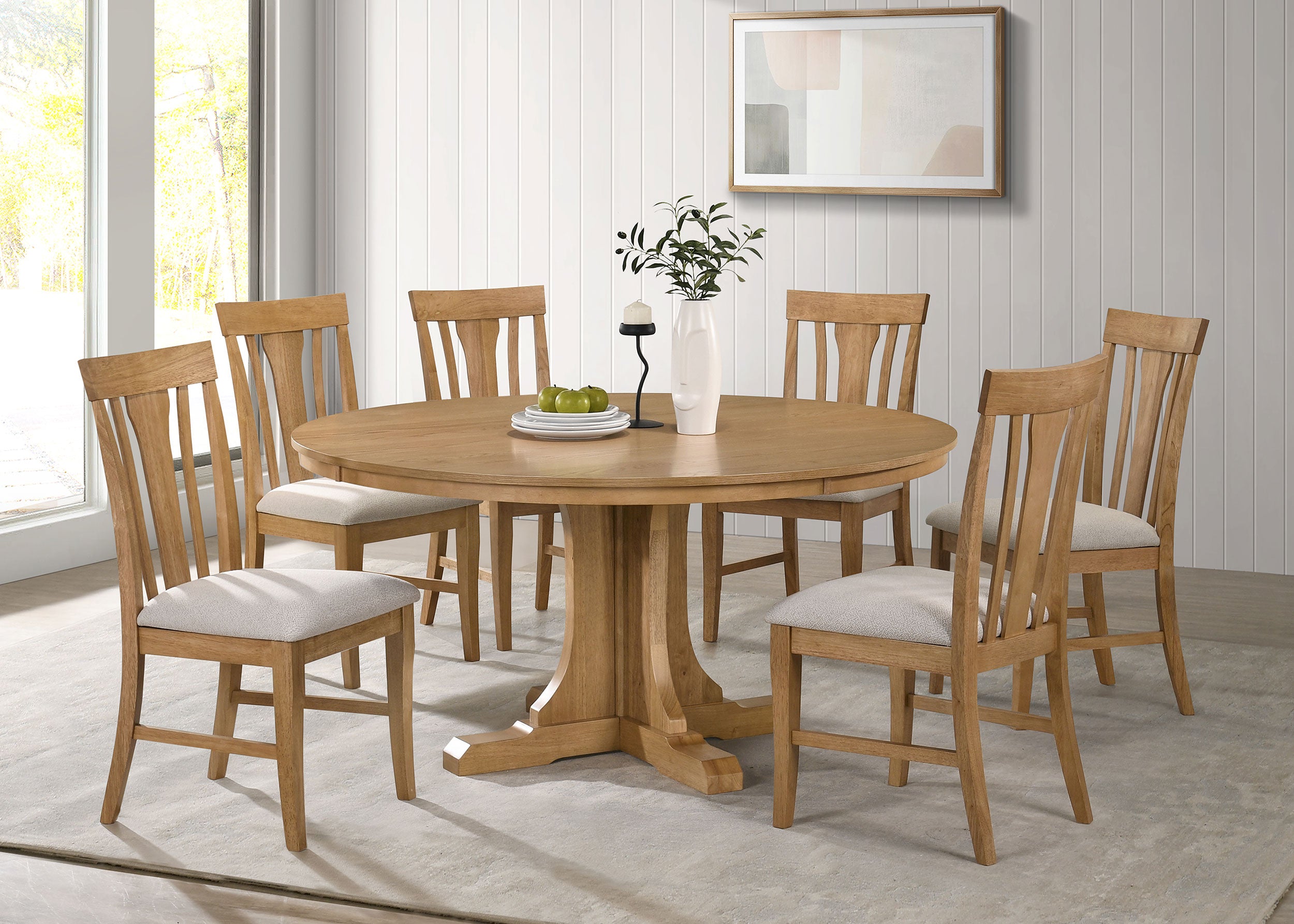 Hartville 7-piece Round Dining Table Set Natural Light Brown — view 1