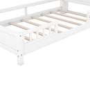 Wood Platform Bed With Built In LED Light, Storage Headboard And Guardrail