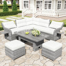 Outdoor Furniture Set Patio Rattan Furniture Set With Adjustable Table, Recliners With Extendable Side Tables And 2 Ottomans