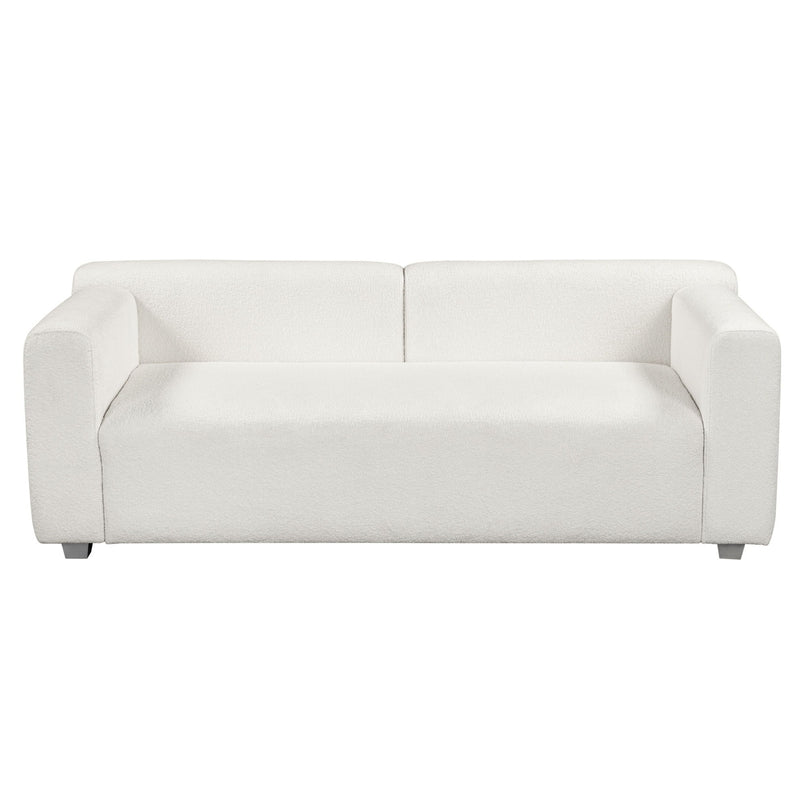 Modern Loop Yarn Sofa, One Piece Seat Frame, Minimalist 2-3 Seat Couch Easy To Install, Loveseats With Extra Wide Domed Arms For Living Room (2 Pillows) - White