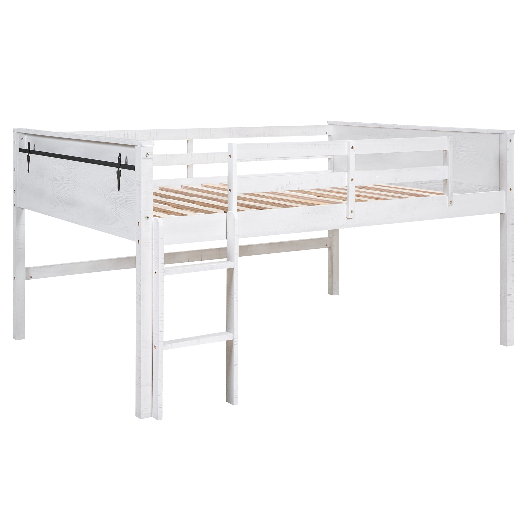 Wood Full Size Loft Bed with Hanging Clothes Racks, White - Atlantic Fine Furniture Melbourne FL