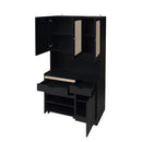 Kitchen Pantry Storage Cabinet, Modern Buffet Cabinet With Kitchen Cart, Tall Kitchen Hutch Cabinet With Microwave Stand, Food Pantry Cabinet With 3 Rattan Doors And Adjustable Shelves - Black